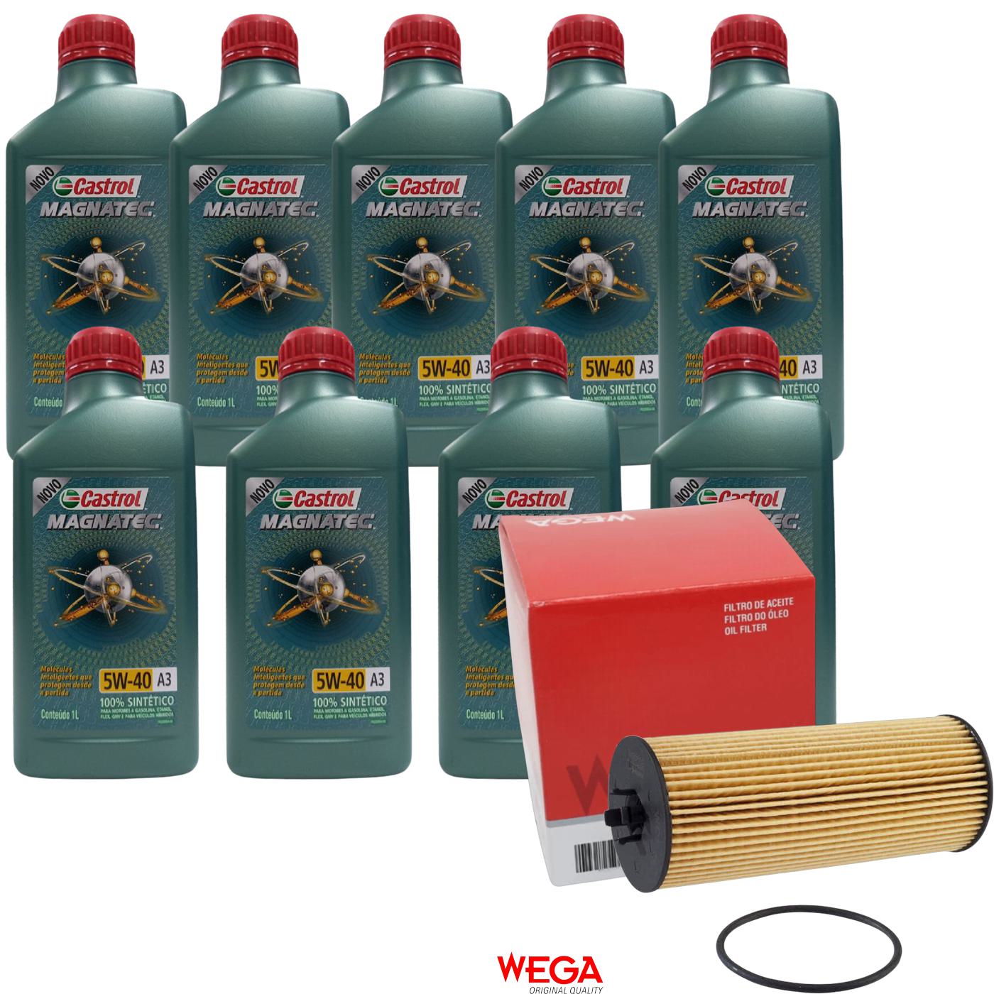 Kit Filtro e 9L Óleo Motor 5W40 Magnatec - Castrol / Wega - 3436621 / WOE-457