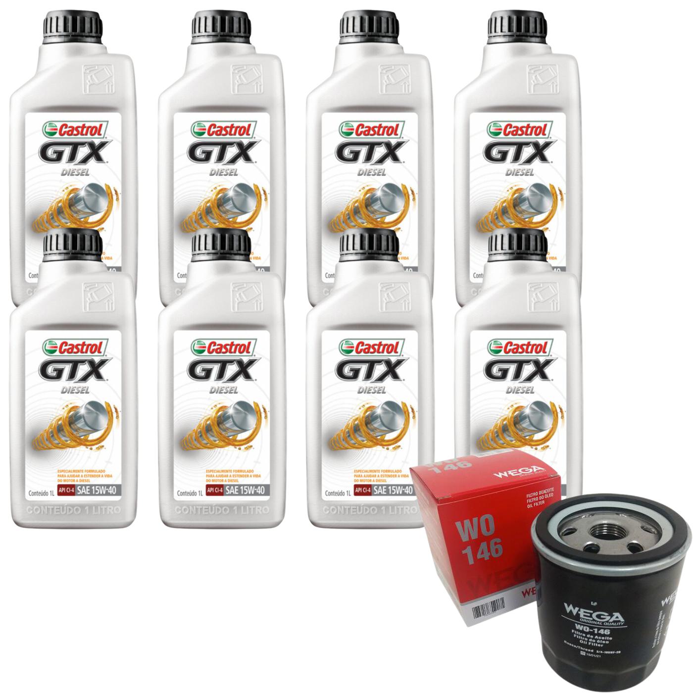 Kit Filtro e 8L Óleo Motor 15W40 GTX - Castrol / Wega - 3394863 / WO-146