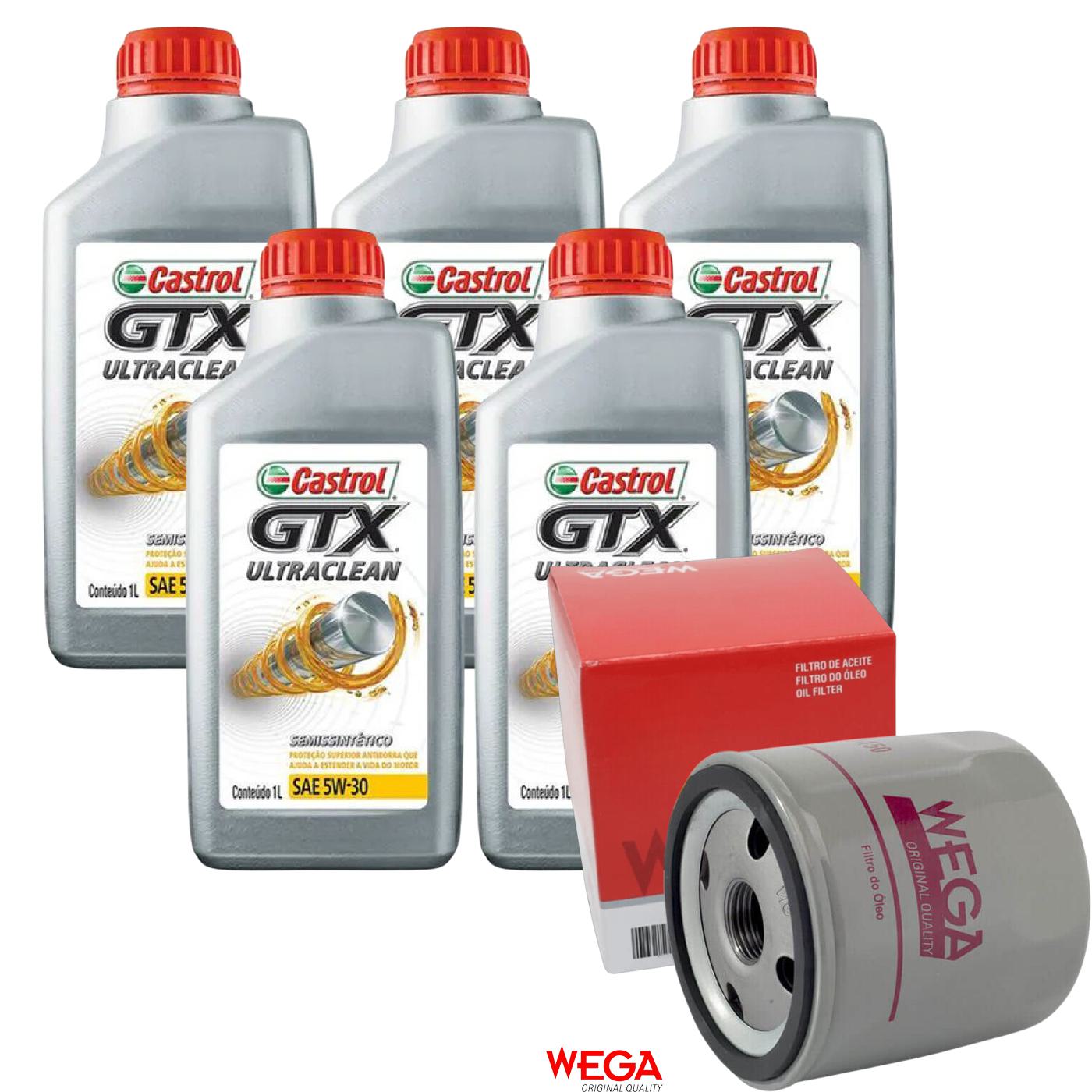 Kit Filtro e 5L Óleo Motor 5W30 GTX - Castrol / Wega - 3435995 / WO-150