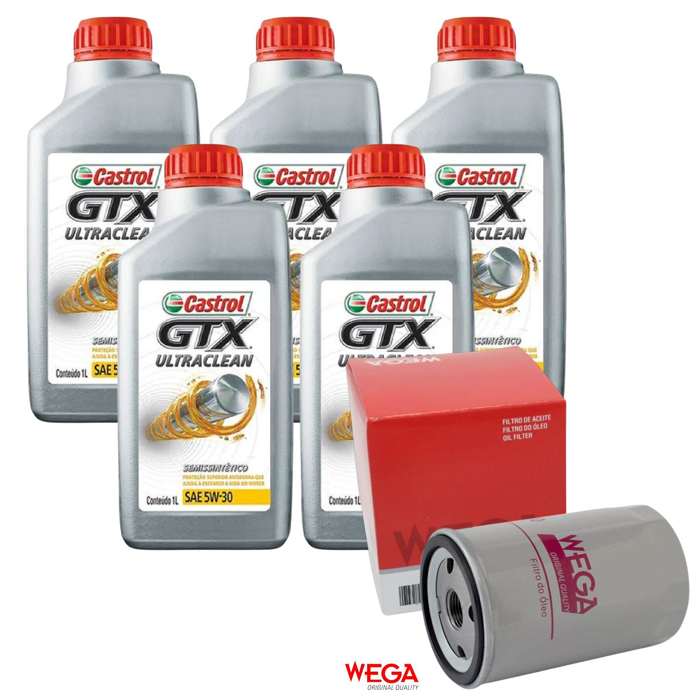 Kit Filtro e 5L Óleo Motor 5W30 GTX - Castrol / Wega - 3435995 / WO-180