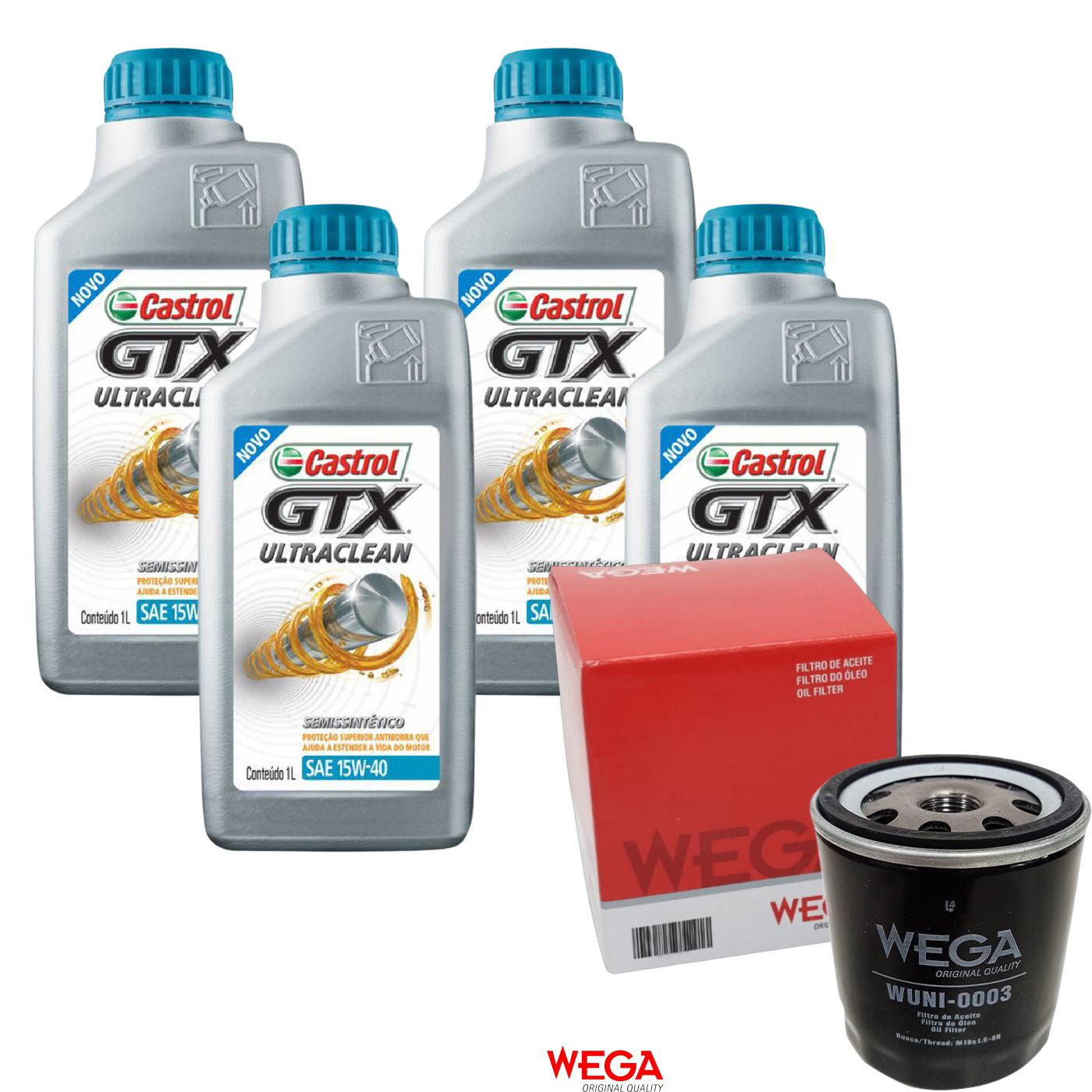 Kit Filtro e 4L Óleo Motor 15W40 GTX - Castrol / Wega - 3417898 / WUNI-0003