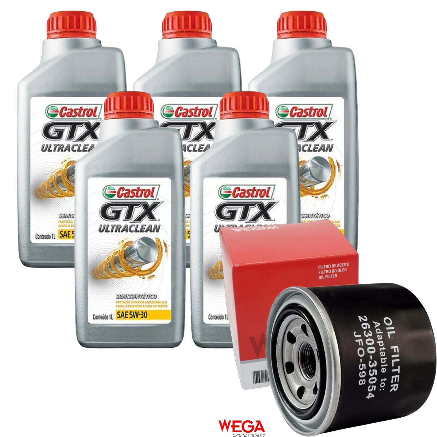 Kit Filtro e 5L Óleo Motor 5W30 GTX - Castrol / Wega - 3435995 / JFO-0598