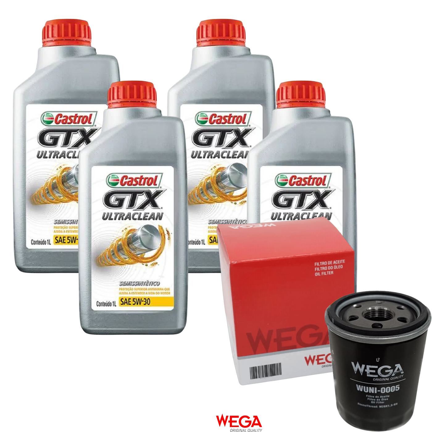 Kit Filtro e 4L Óleo Motor 5W30 GTX - Castrol / Wega - 3435995 / WUNI-0005