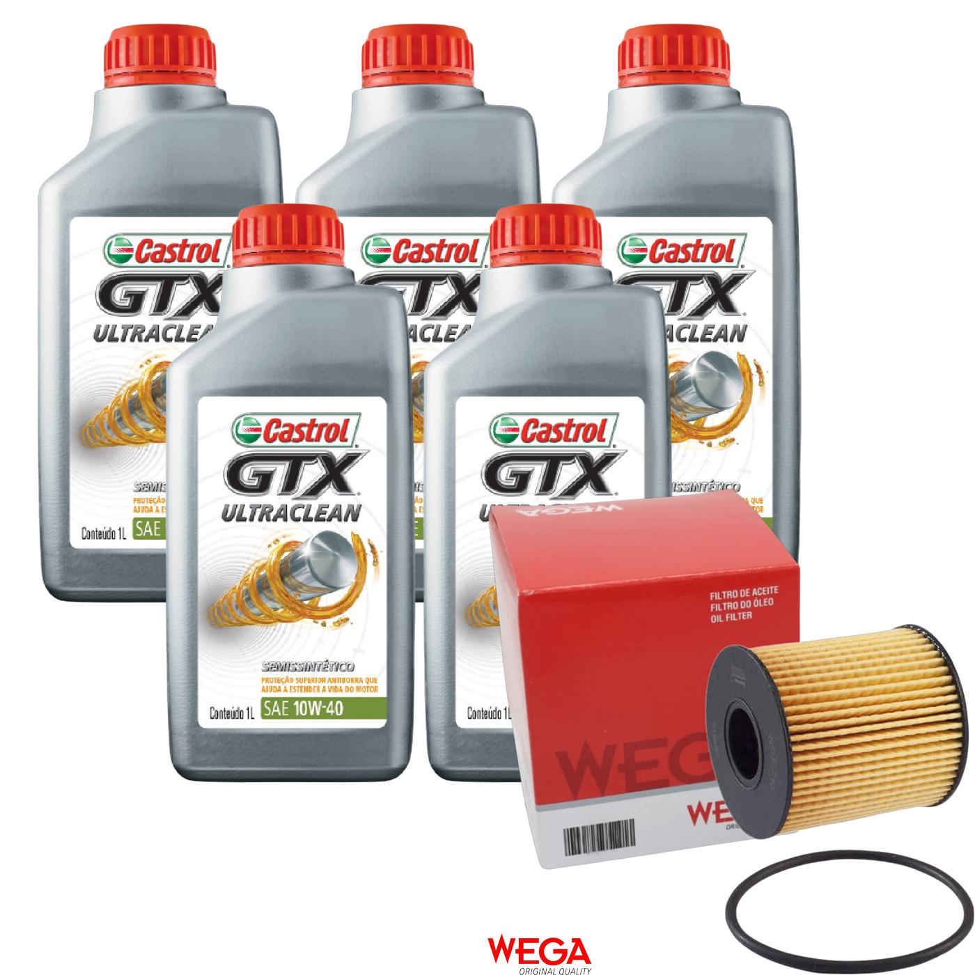 Kit Filtro e 5L Óleo Motor 10W40 GTX - Castrol / Wega - 3436727 / WOE-710