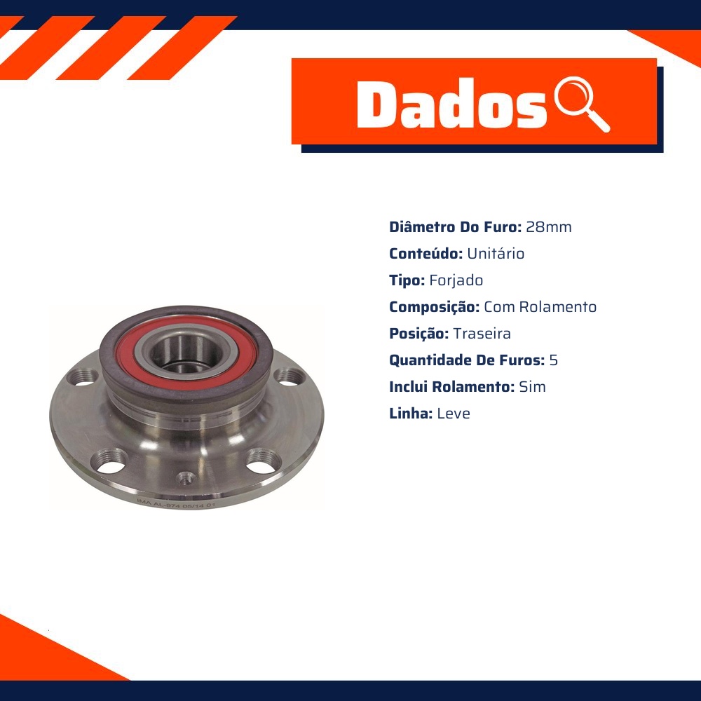 Cubo de Roda Traseiro 5 Furos com Rolamento - IMA - AL-974