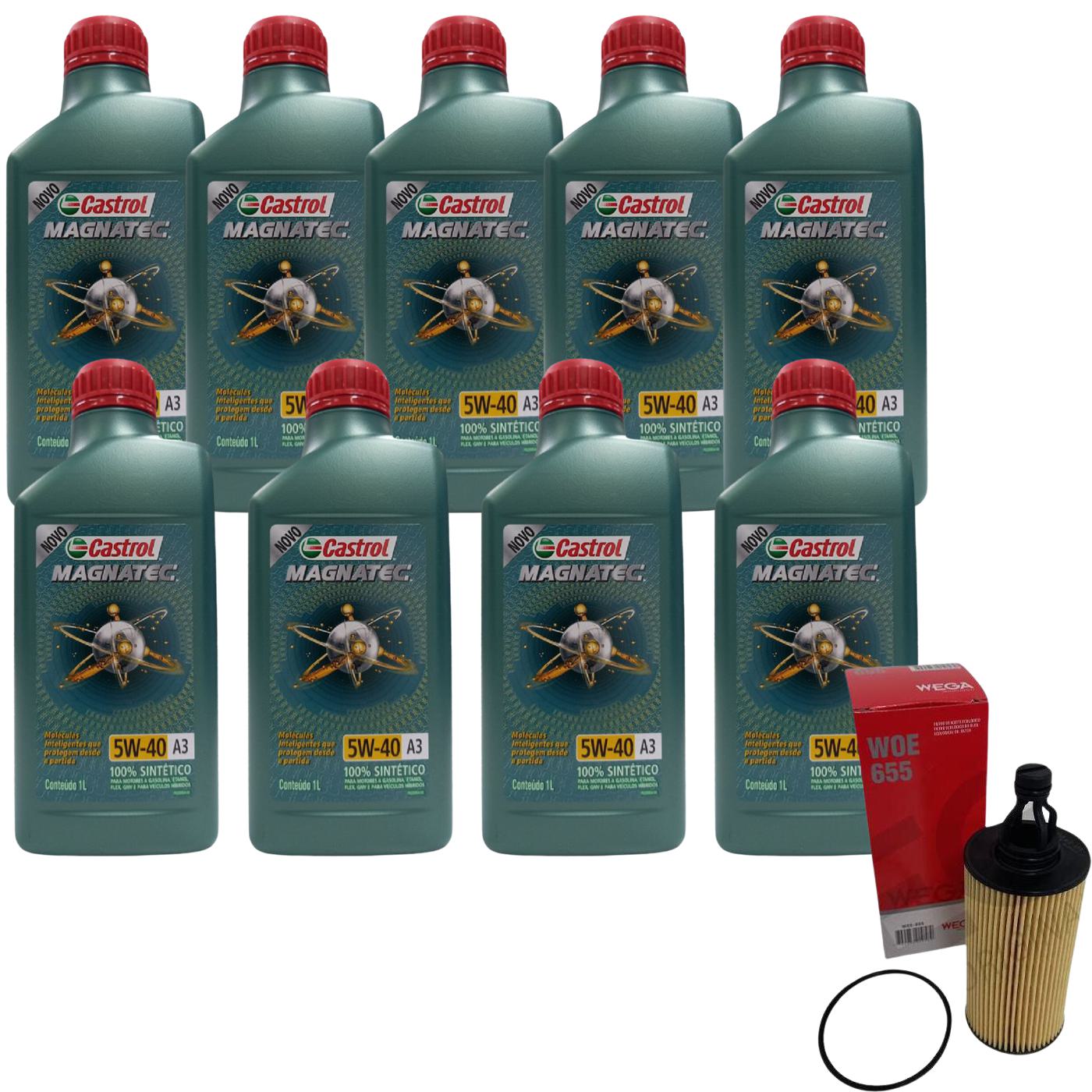 Kit Filtro e 9L Óleo Motor 5W40 Magnatec - Castrol / Wega - 3436621 / WOE-655