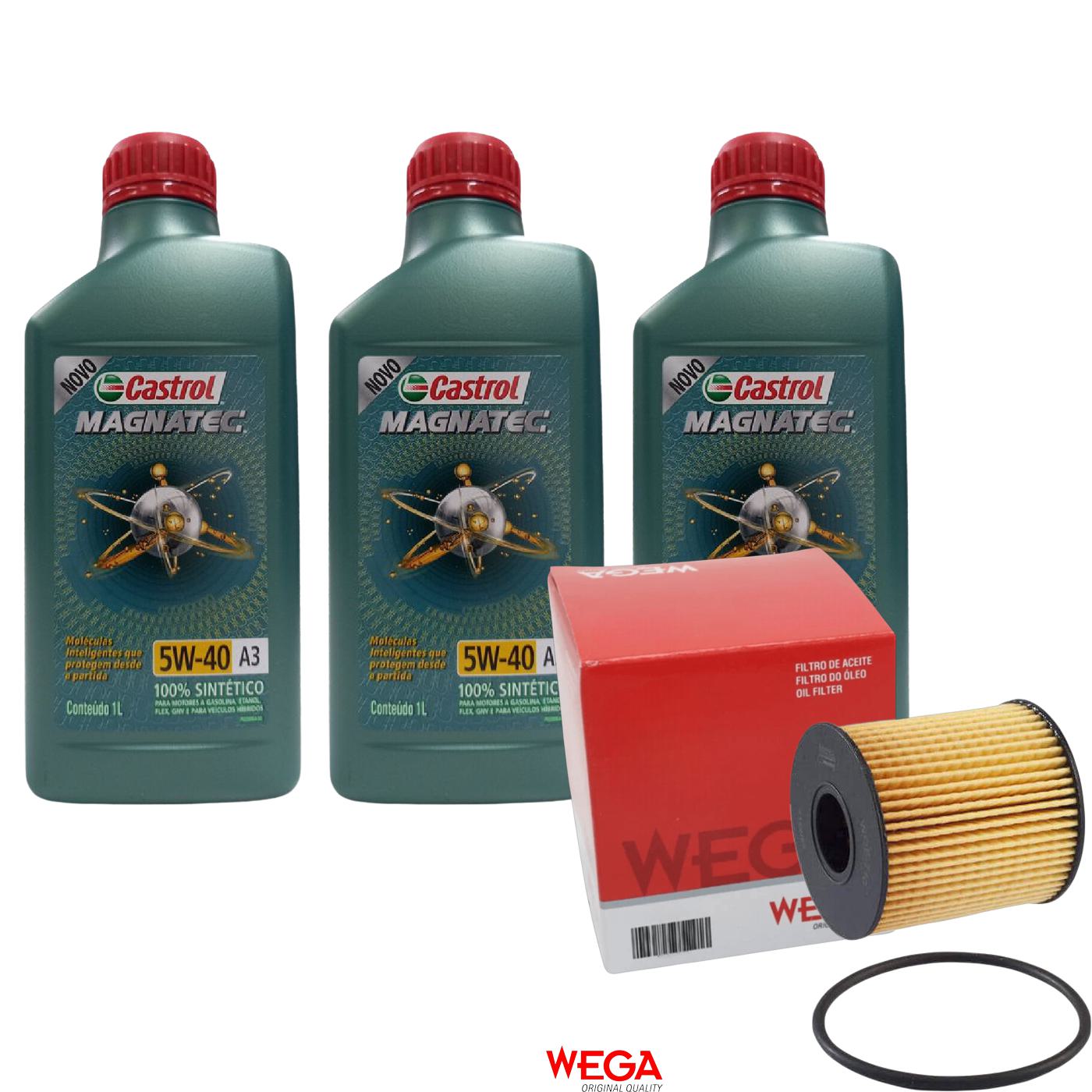 Kit Filtro e 3L Óleo Motor 5W40 Magnatec - Castrol / Wega - 3436621 / WOE-710