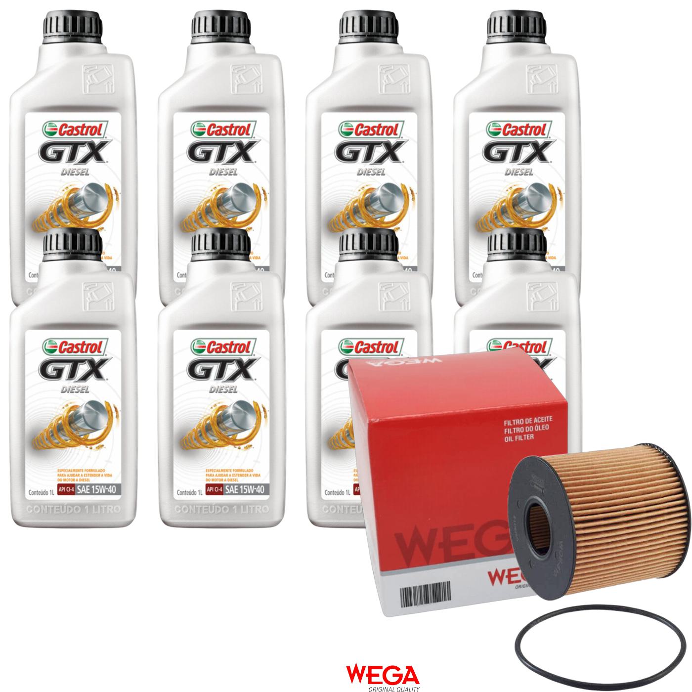 Kit Filtro e 8L Óleo Motor 15W40 GTX - Castrol / Wega - 3394863 / WOE-510
