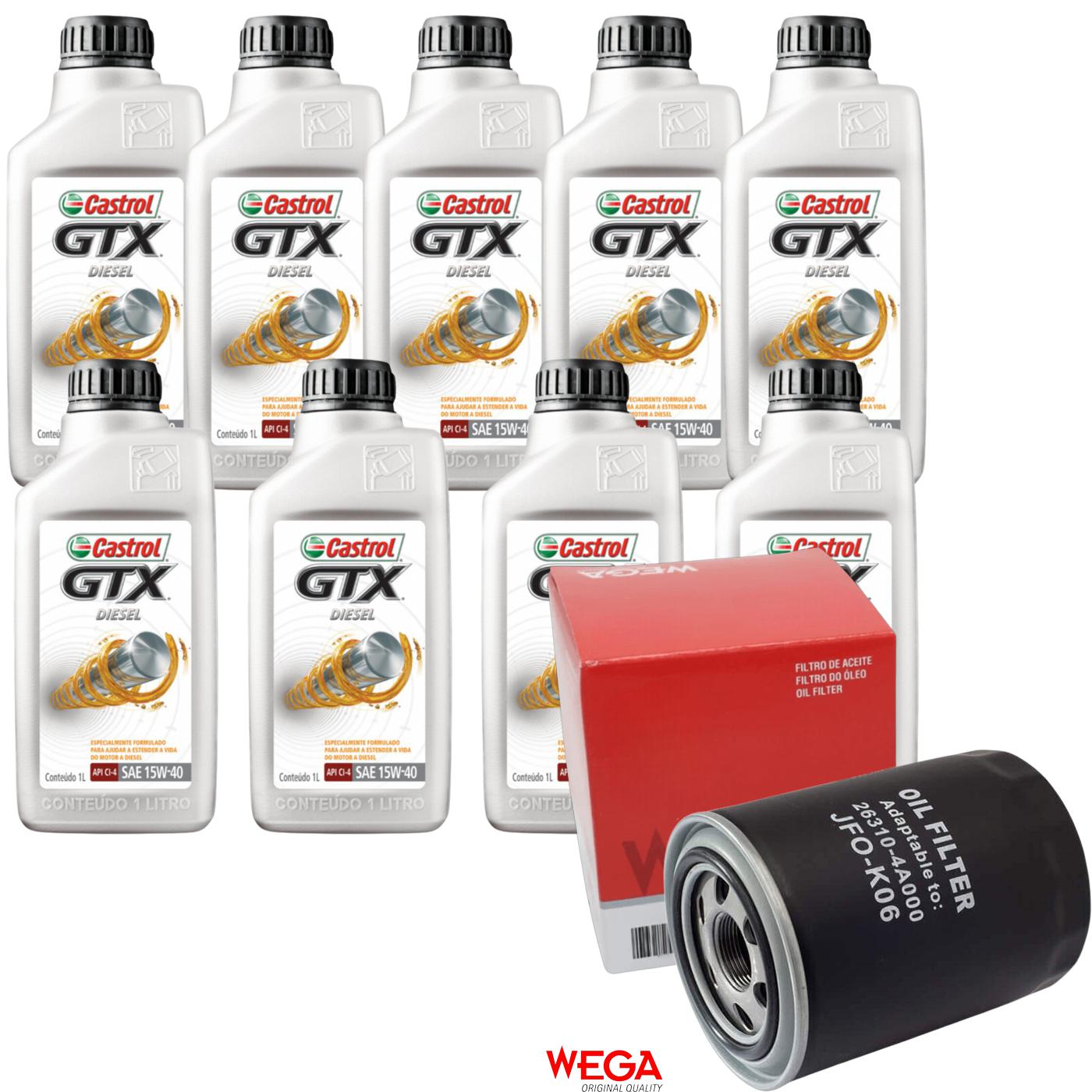 Kit Filtro e 9L Óleo Motor 15W40 GTX - Castrol / Wega - 3394863 / JFO-0K06