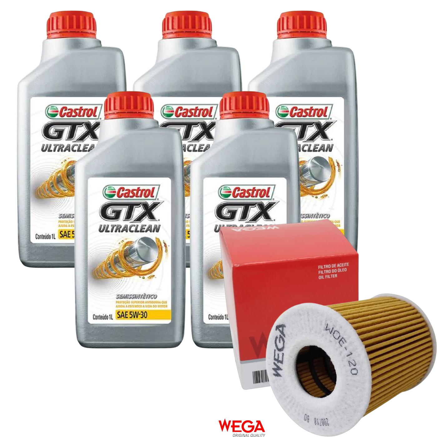 Kit Filtro e 5L Óleo Motor 5W30 GTX - Castrol / Wega - 3435995 / WOE-120