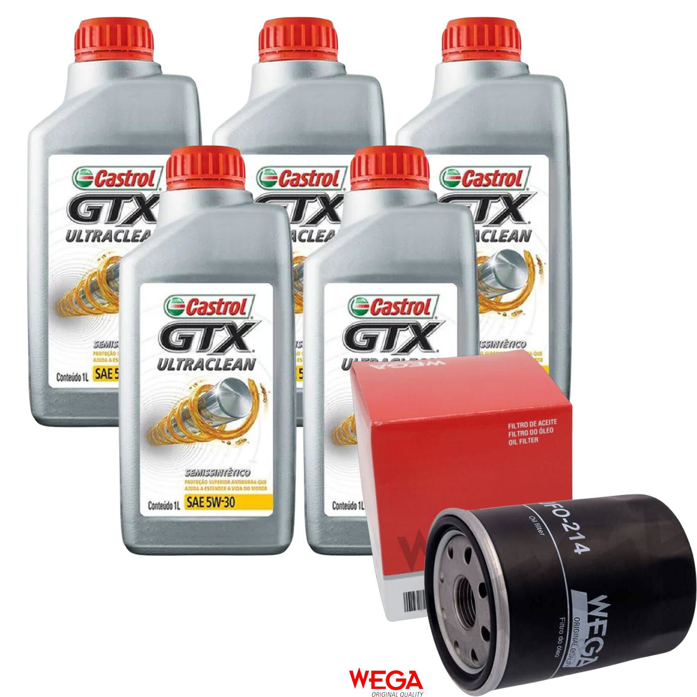 Kit Filtro e 5L Óleo Motor 5W30 GTX - Castrol / Wega - 3435995 / JFO-0214