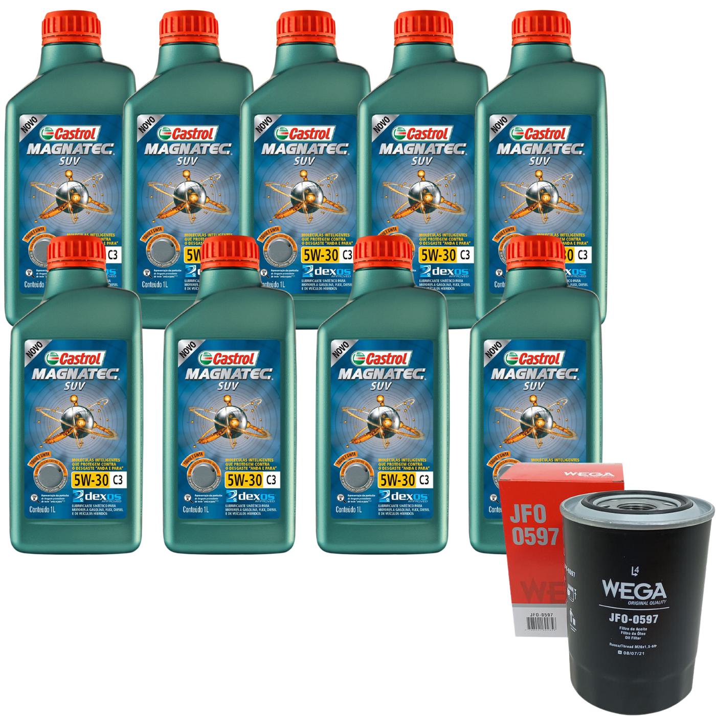 Kit Filtro e 9L Óleo Motor 5W30 Magnatec - Castrol / Wega - 3430831 / JFO-0597