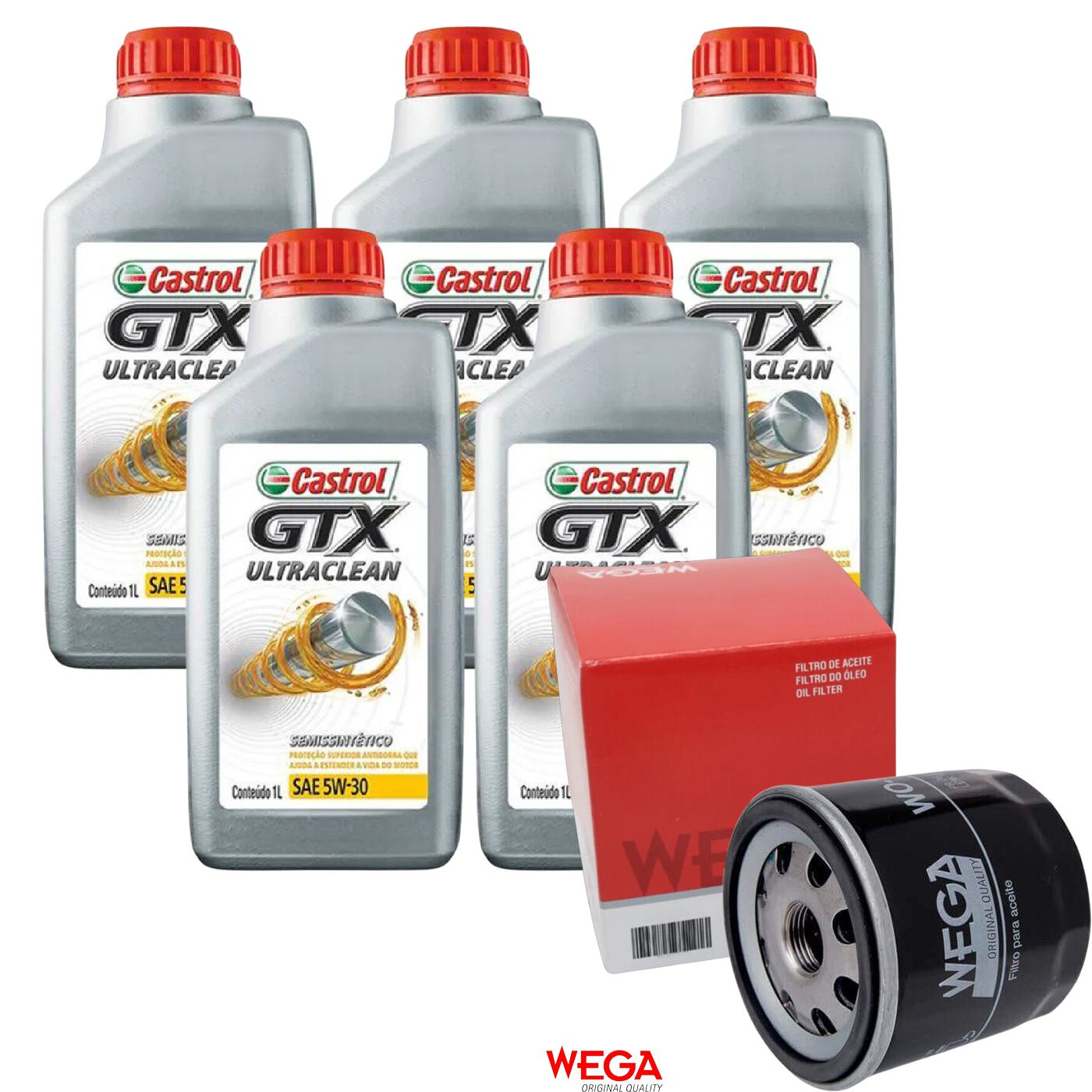 Kit Filtro e 5L Óleo Motor 5W30 GTX - Castrol / Wega - 3435995 / WO-156