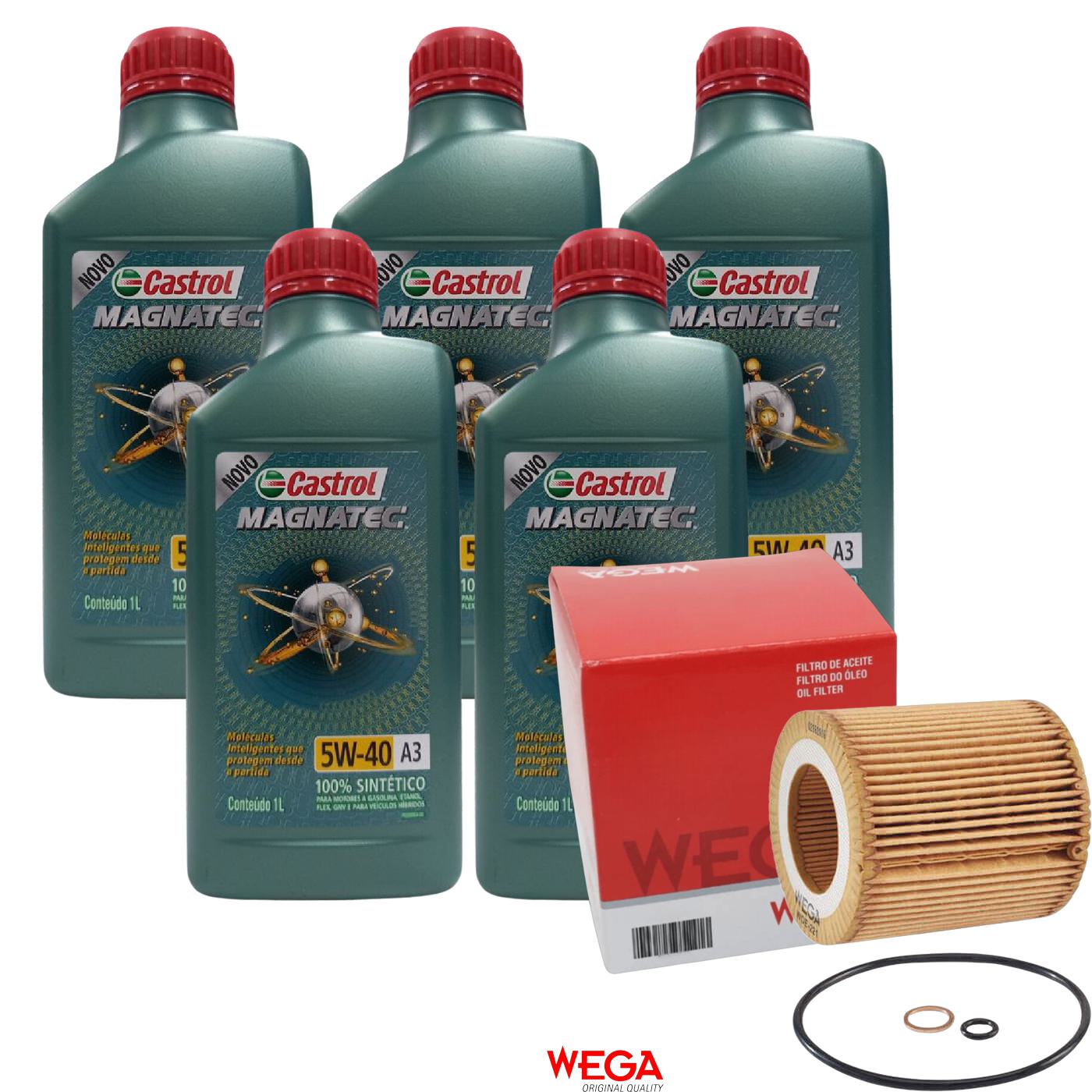 Kit Filtro e 5L Óleo Motor 5W40 Magnatec - Castrol / Wega - 3436621 / WOE-221