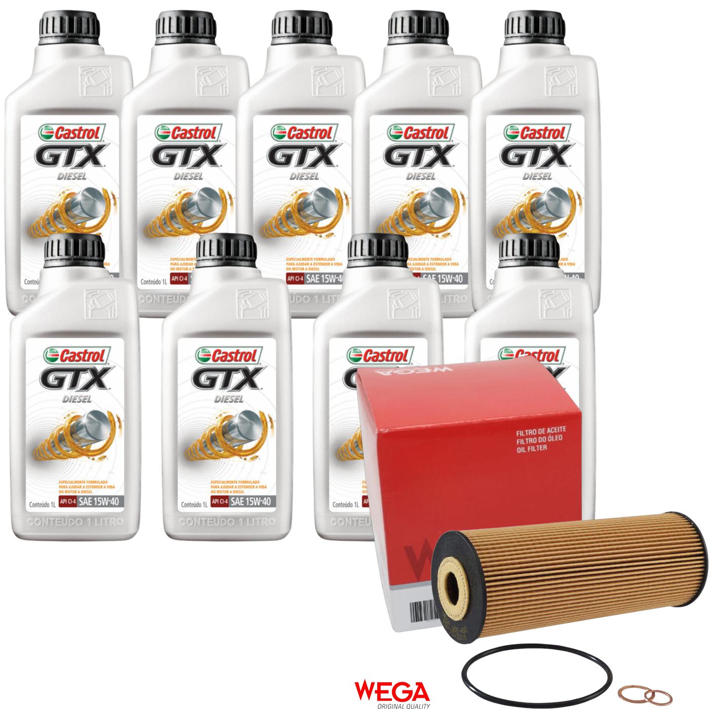 Kit Filtro e 9L Óleo Motor 15W40 GTX - Castrol / Wega - 3394863 / WOE-430