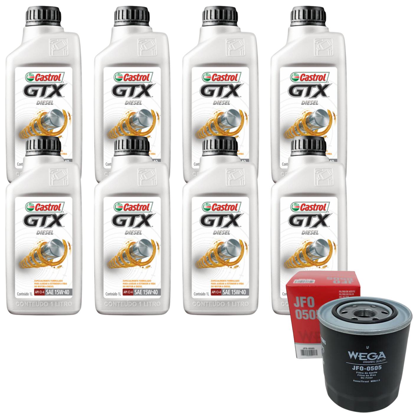 Kit Filtro e 8L Óleo Motor 15W40 GTX - Castrol / Wega - 3394863 / JFO-0505