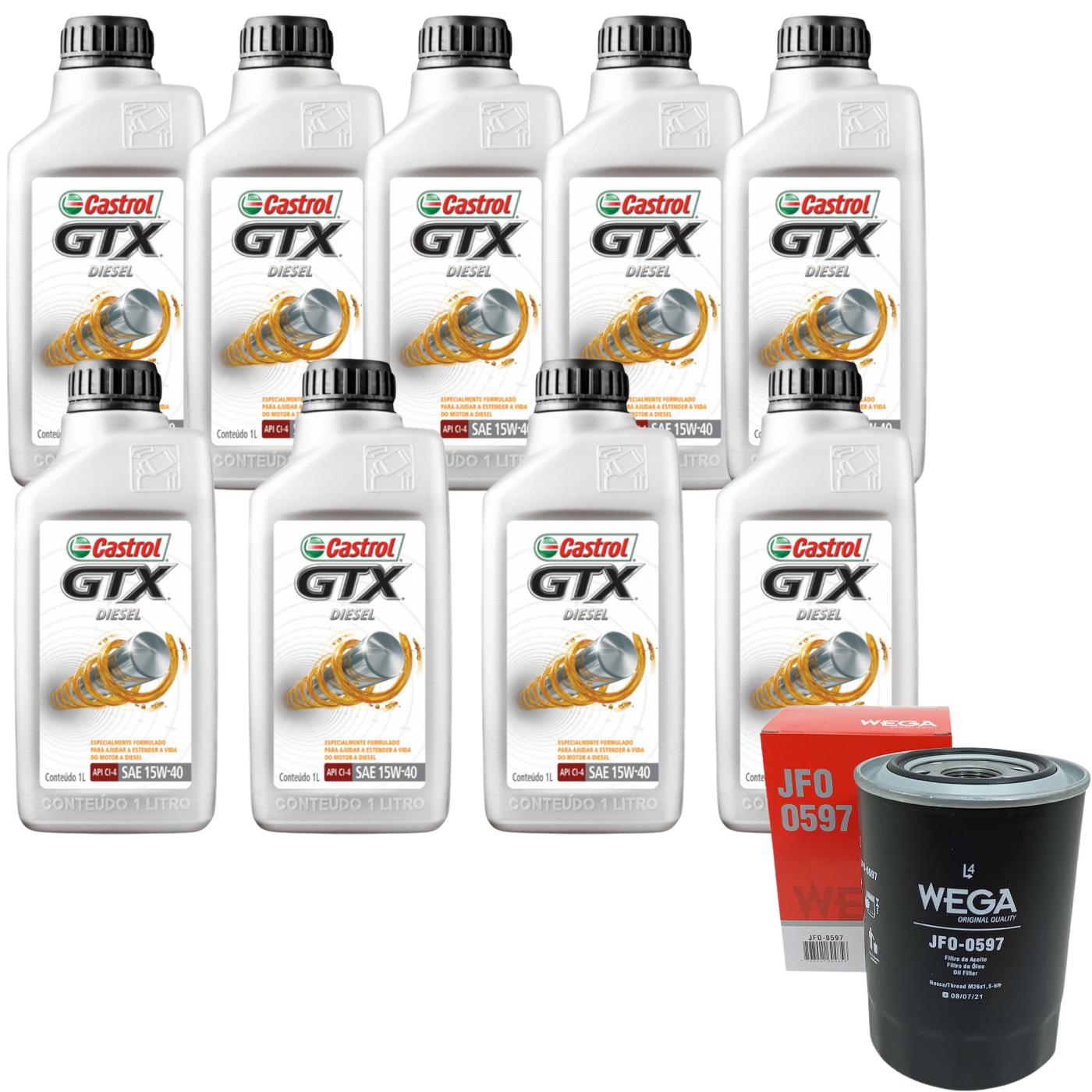 Kit Filtro e 9L Óleo Motor 15W40 GTX - Castrol / Wega - 3394863 / JFO-0597