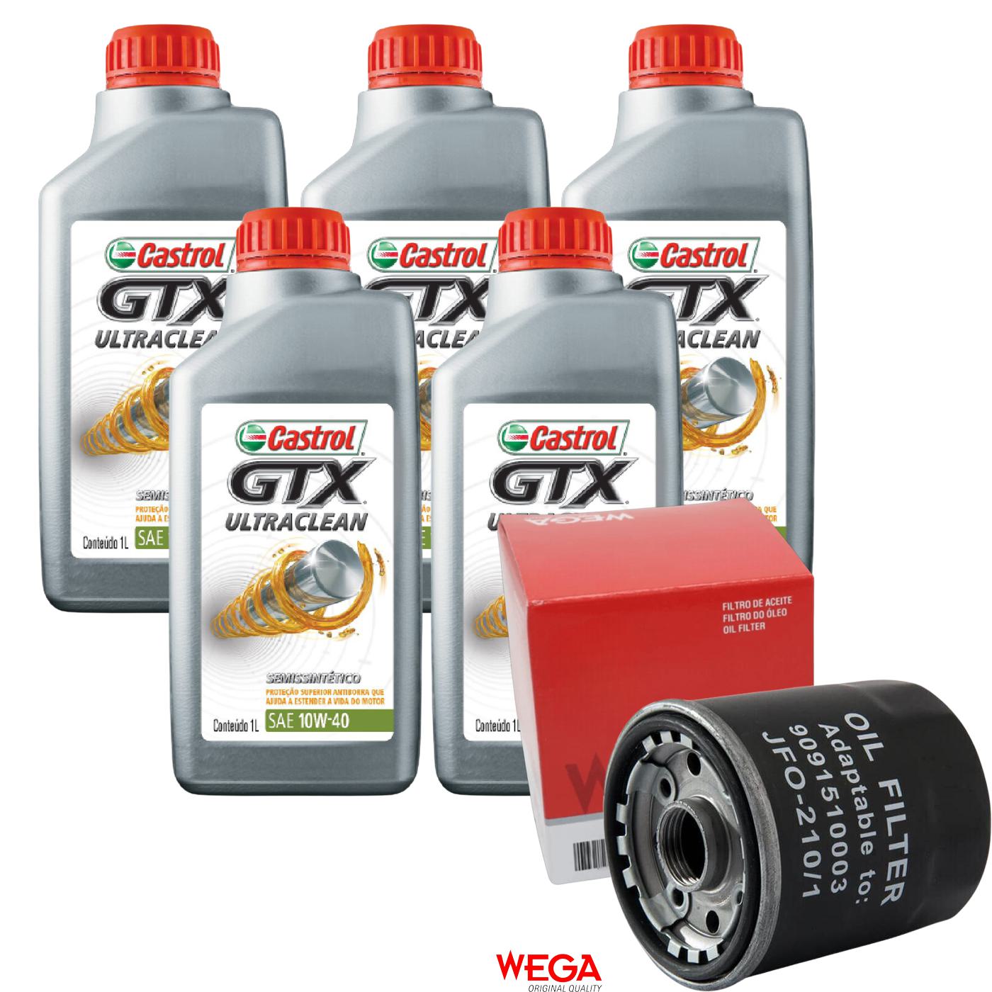 Kit Filtro e 5L Óleo Motor 10W40 GTX - Castrol / Wega - 3436727 / JFO-0210/1