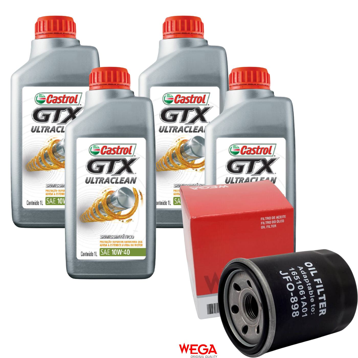 Kit Filtro e 4L Óleo Motor 10W40 GTX - Castrol / Wega - 3436727 / JFO-0898