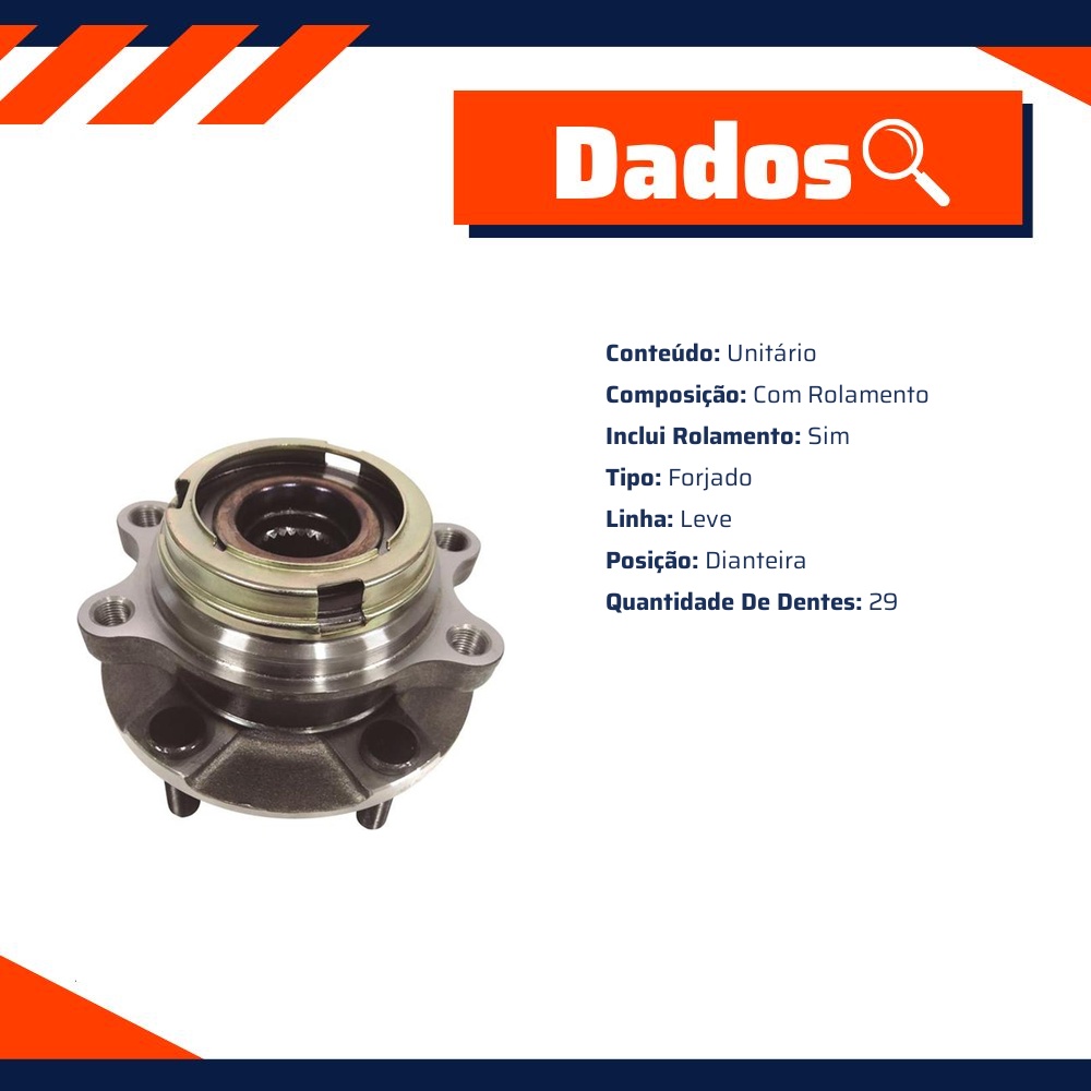 Cubo de Roda Dianteiro 29 Dentes com Rolamento para Nissan Murano - IMA - AL-775