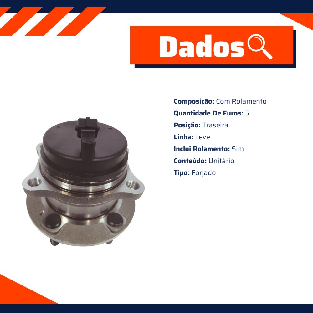 Cubo de Roda Traseiro 5 Furos com Rolamento para Hyundai Veracruz e KIA Sorento - IMA - AL-544
