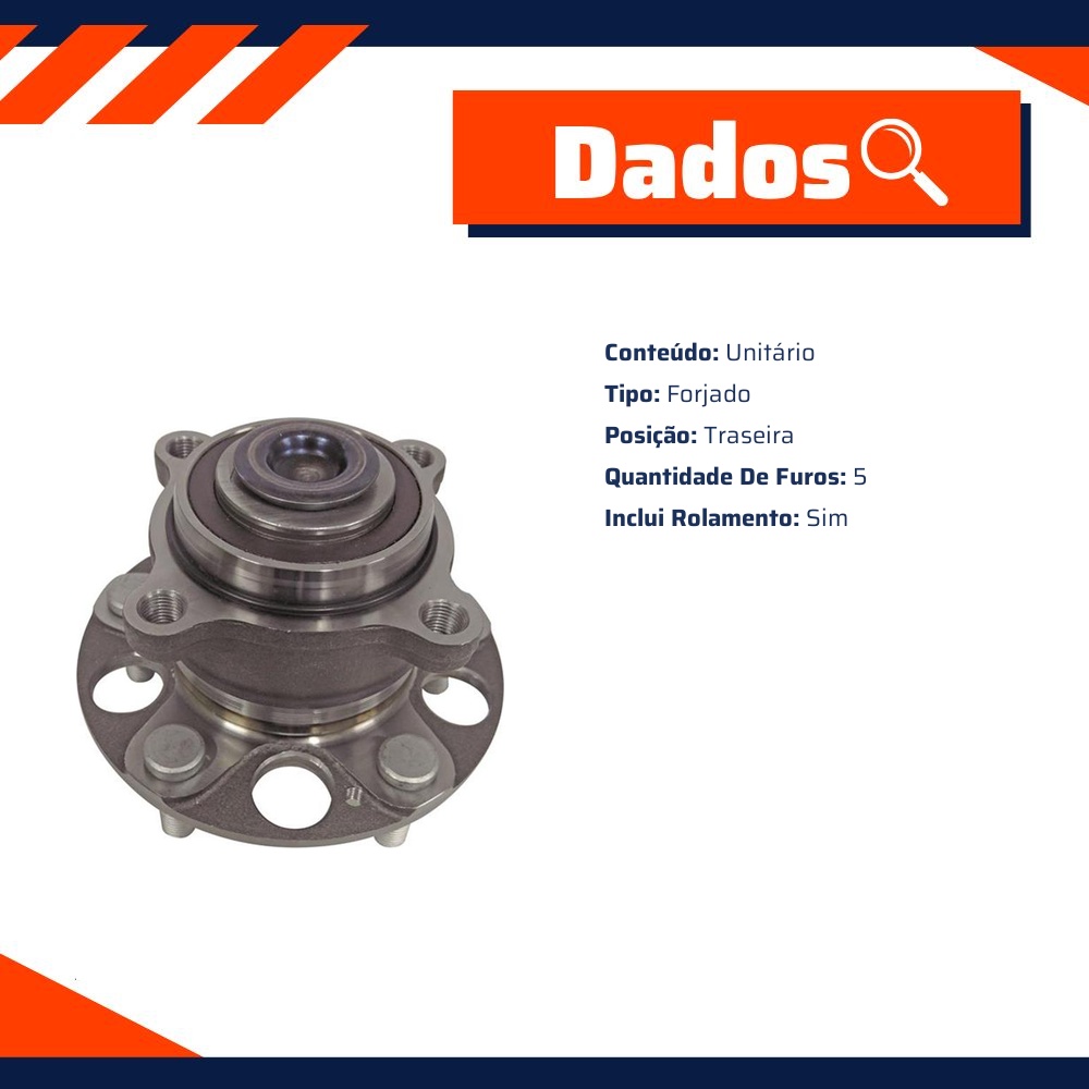 Cubo de Roda Traseiro 5 Furos com Rolamento para Honda Accord - IMA - AL-797