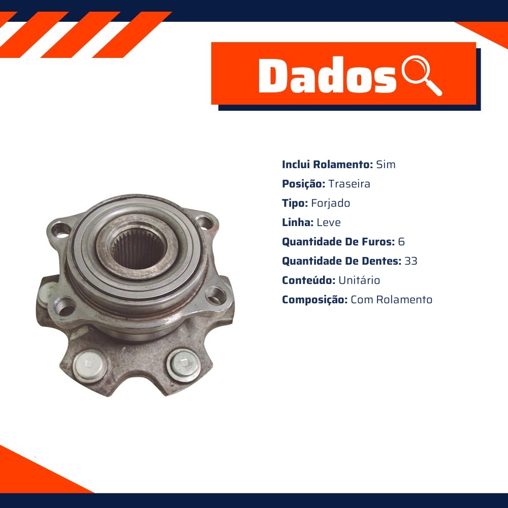 Cubo de Roda Traseiro 6 Furos 33 Dentes com Rolamento para Mitsubishi Pajero Full - IMA - AL-535
