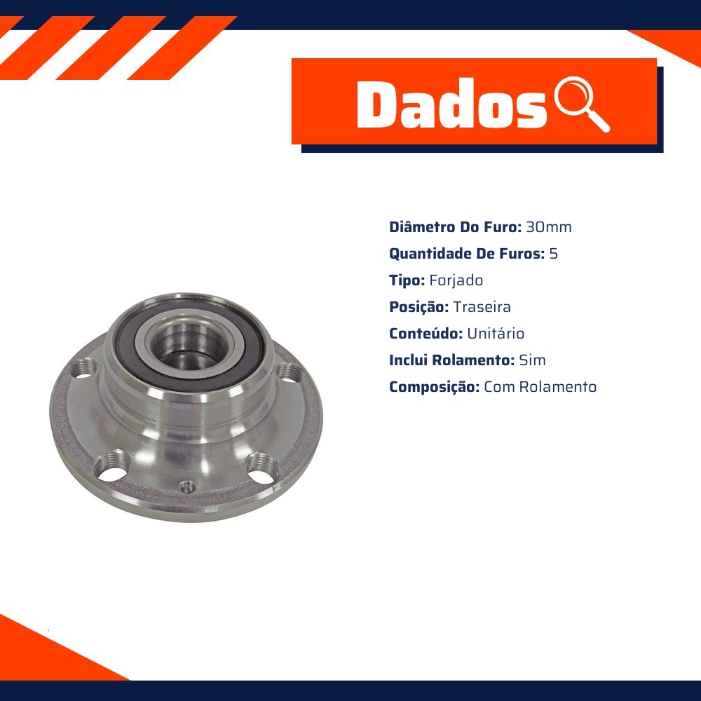 Cubo de Roda Traseiro 5 Furos com Rolamento - IMA - AL-846/A