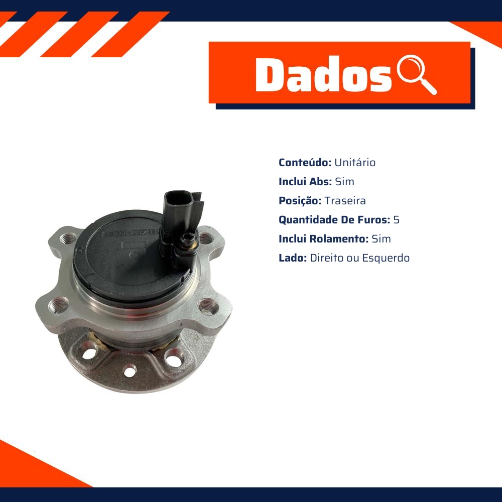 Cubo de Roda Traseiro 5 Furos com Rolamento e ABS para Volvo S60 e XC60 - IMA - AL-543