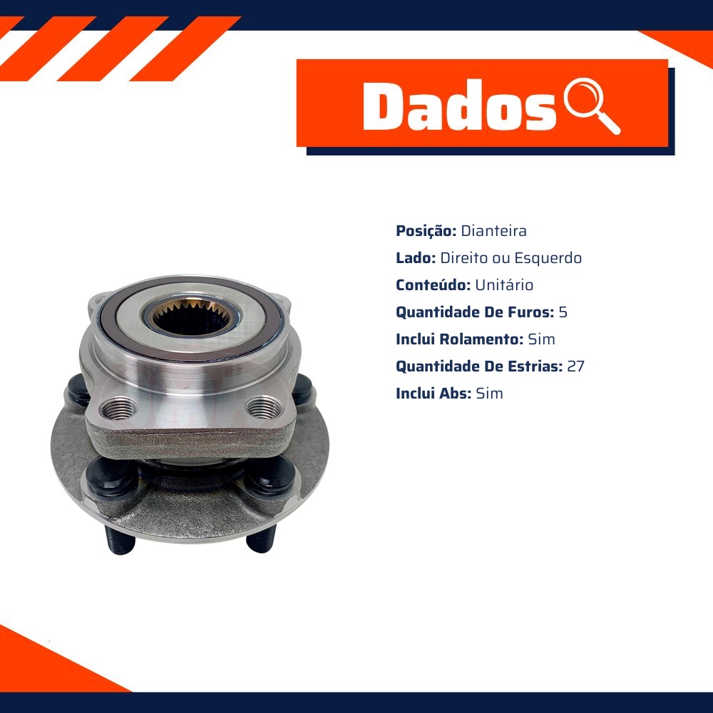 Cubo de Roda Dianteiro Direito ou Esquerdo 5 Furos com Rolamento e ABS - IMA - AL-385