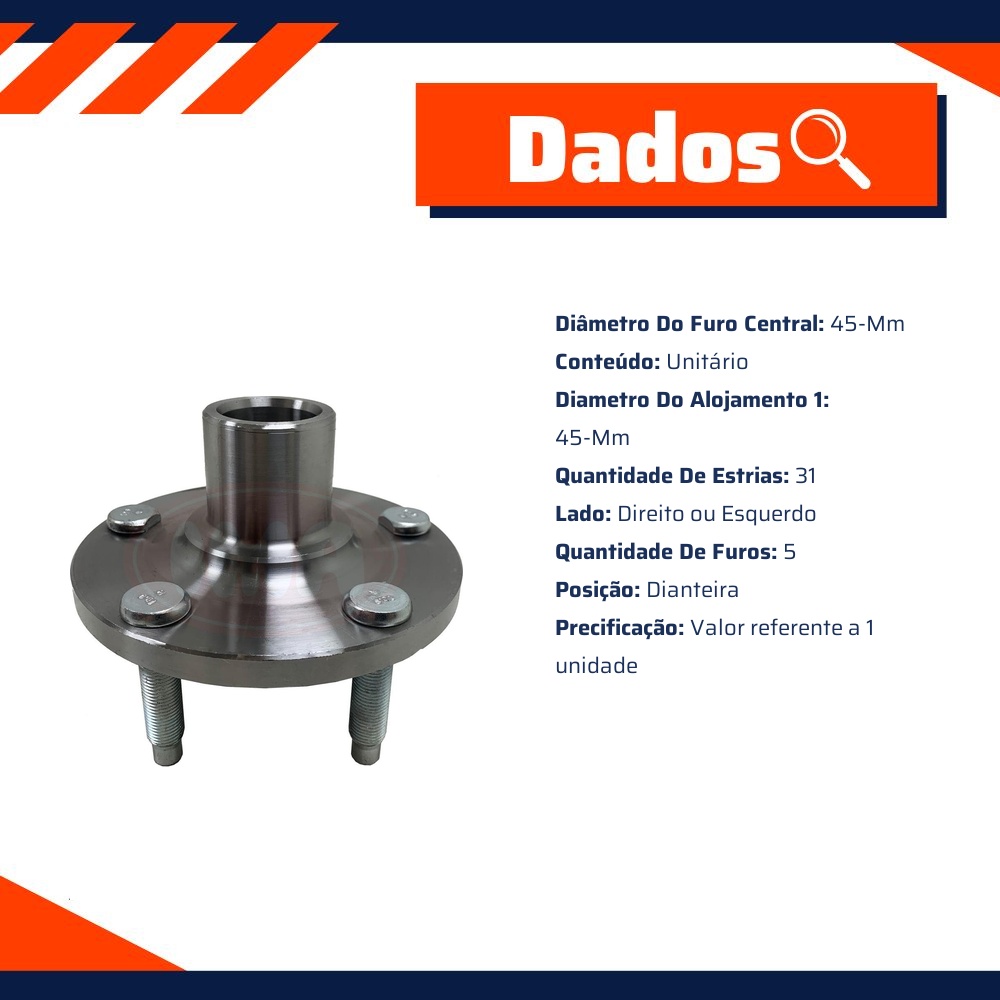 Cubo de Roda Dianteiro Direito ou Esquerdo 5 Furos para Ford Edge - IMA - AL-205