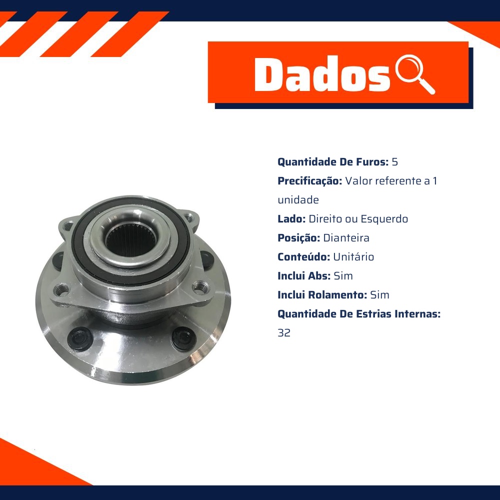 Cubo de Roda Dianteiro 5 Furos com Rolamento e ABS para Dodge Journey e Fiat Freemont - IMA - AL-492