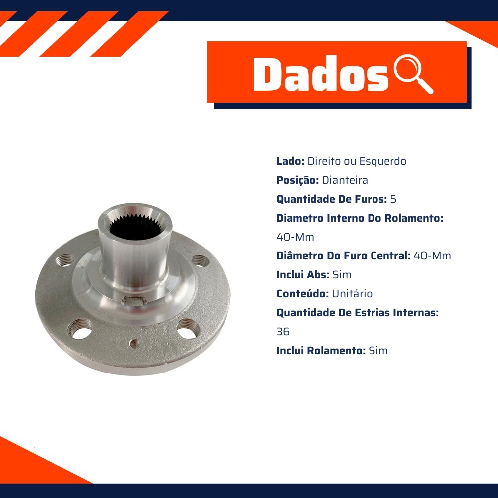 Cubo de Roda Dianteiro 5 Furos com Rolamento e ABS para Volkswagen Polo e Virtus - IMA - AL-191