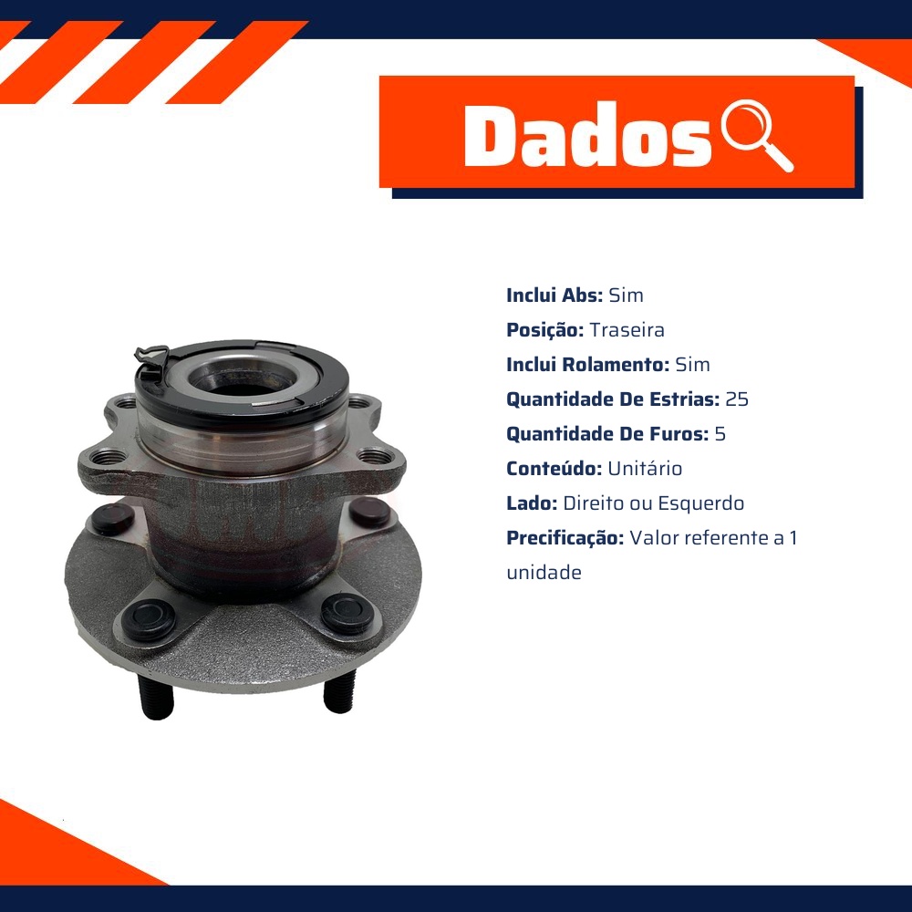 Cubo de Roda Traseiro 5 Furos com Rolamento e ABS para Mitsubishi ASX e Outlander - IMA - AL-313