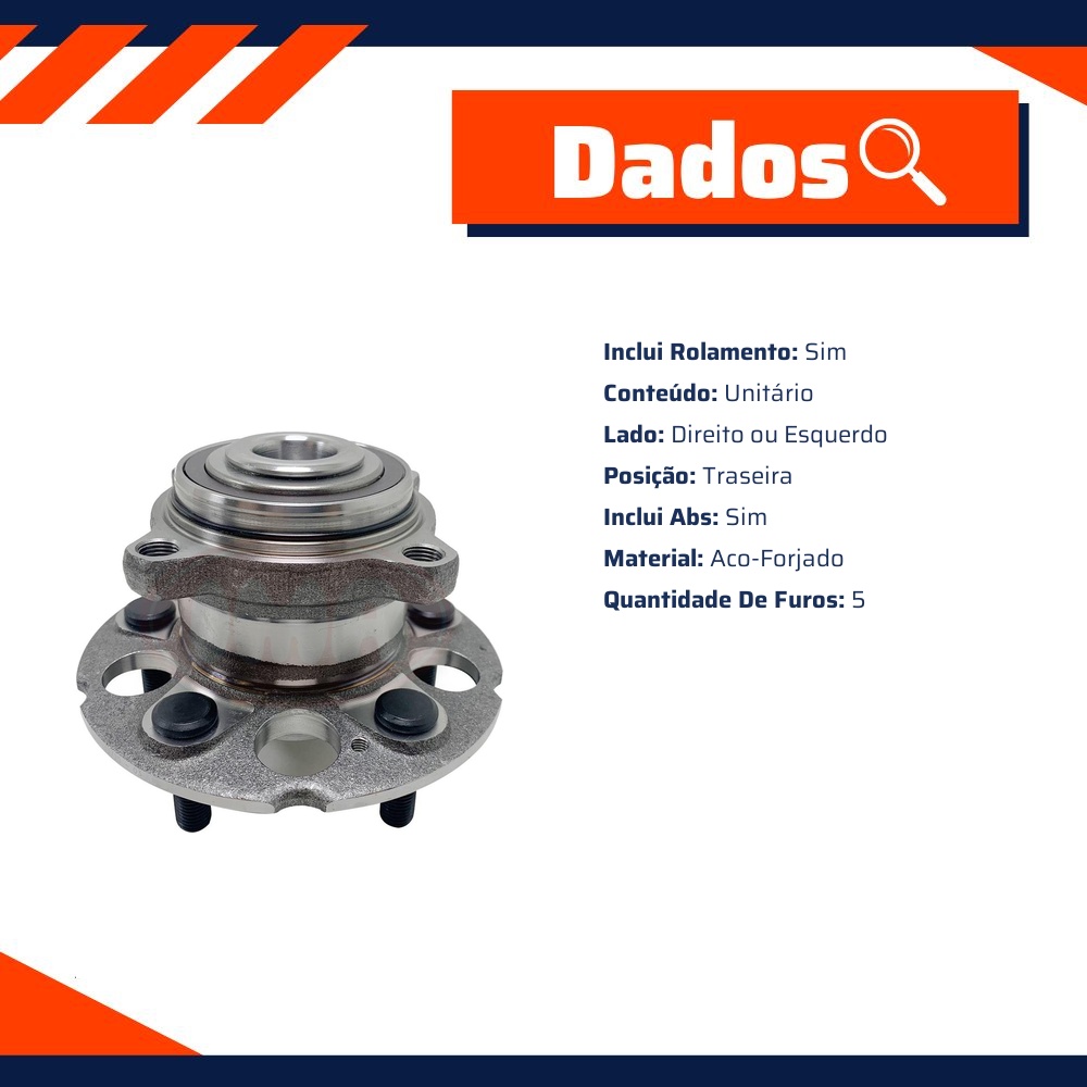 Cubo de Roda Traseiro Direito ou Esquerdo 5 Furos com Rolamento e ABS para Honda CR-V - IMA - AL-683