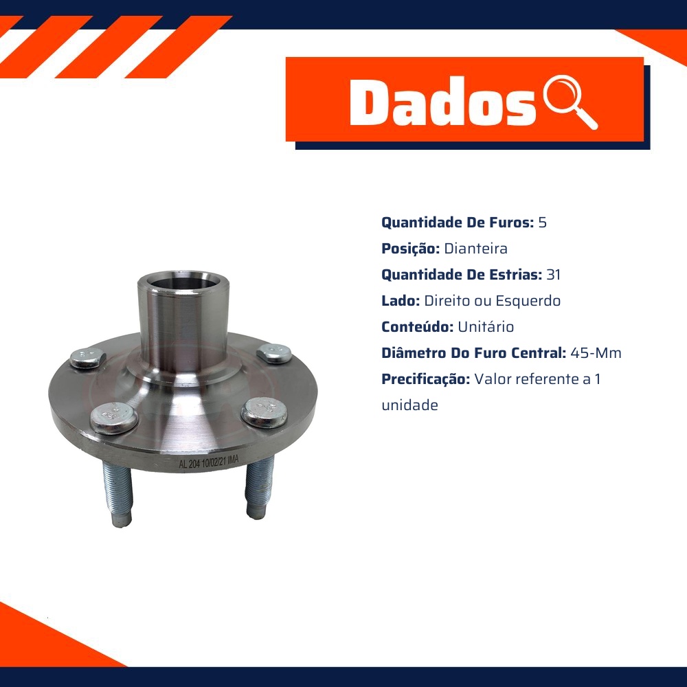 Cubo de Roda Dianteiro Direito ou Esquerdo 5 Furos para Ford Edge - IMA - AL-204