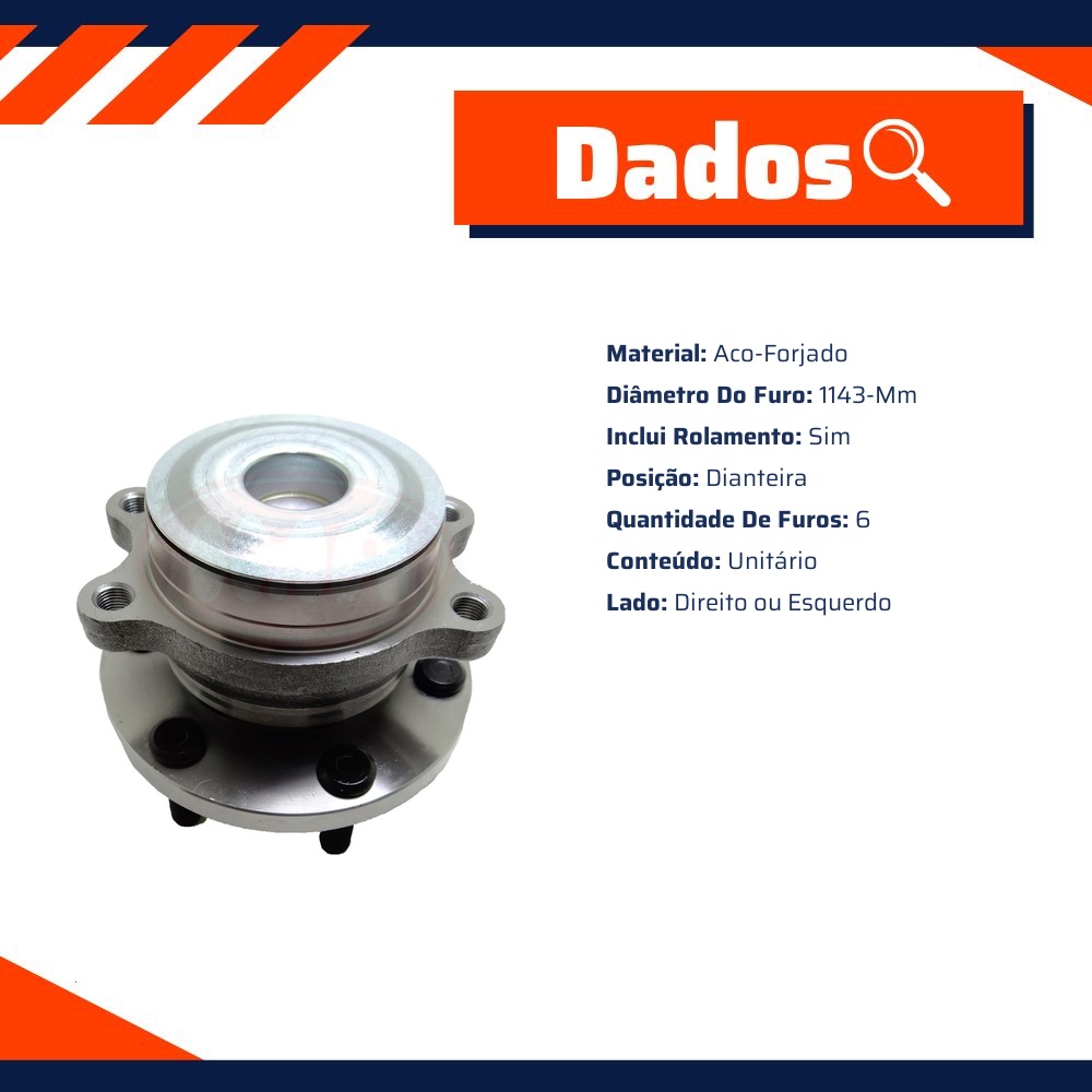 Cubo de Roda Dianteiro Direito ou Esquerdo 6 Furos com Rolamento para Nissan Frontier - IMA - AL-490