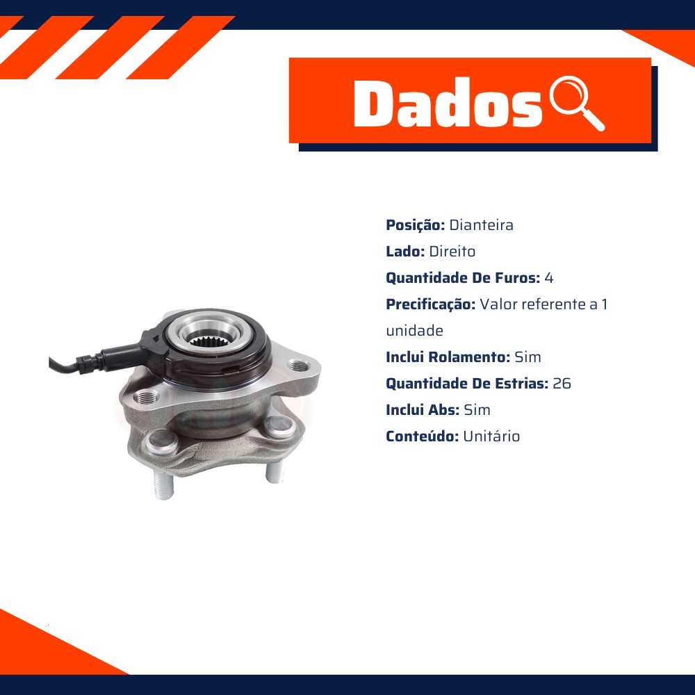 Cubo de Roda Dianteiro Direito 4 Furos com Rolamento e ABS - IMA - AL-567