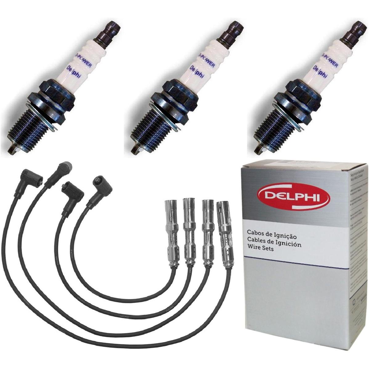 Kit Cabo de Vela e 3 Velas de Ignição D-Power - Delphi - XH70049/XS10554