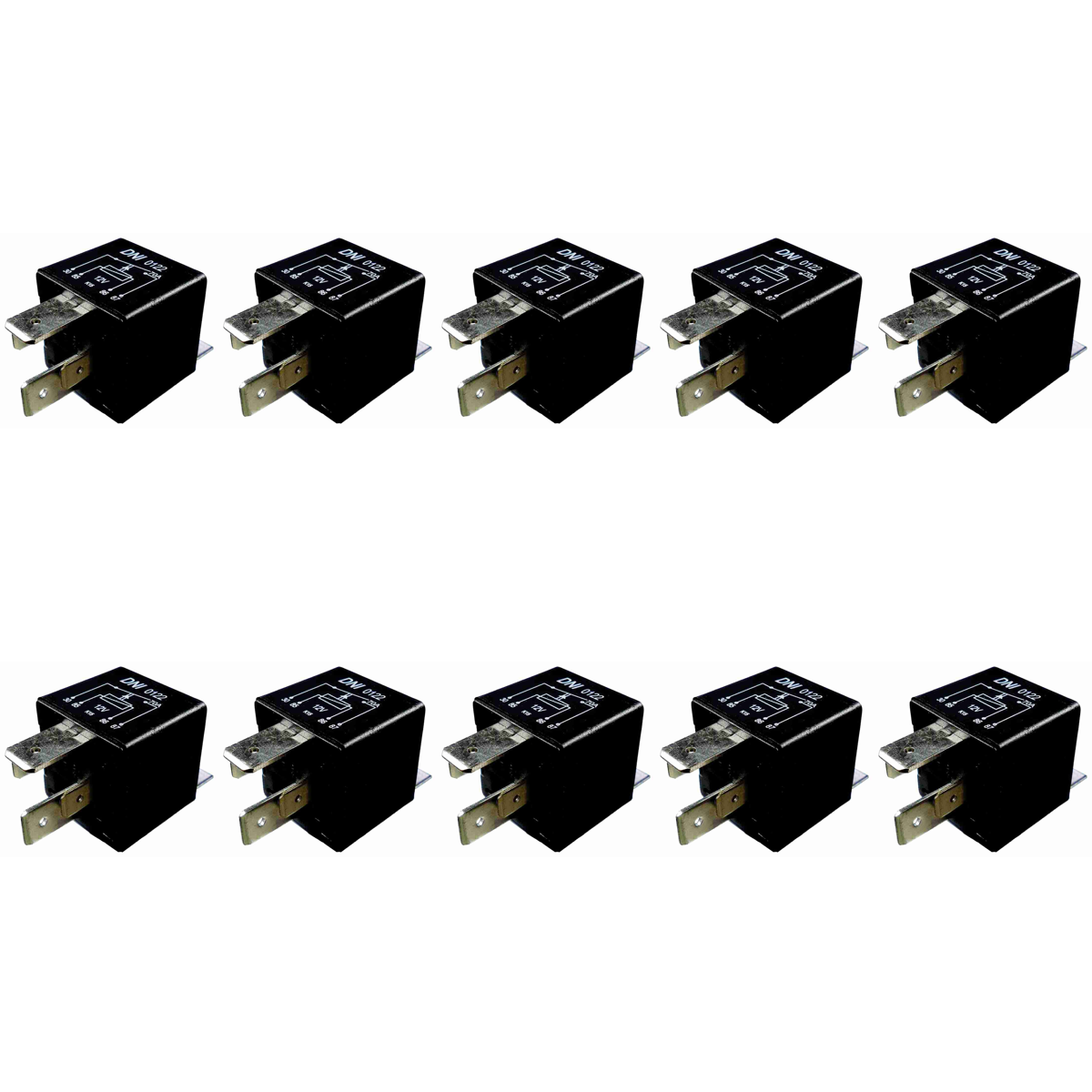 10 Relés Auxiliar 12V 4 Terminais 2 Largos - DNI 0122