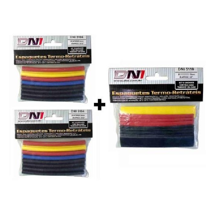 Kit 30 Espaguete Termo-retrátil 2:1 4mm e 10 Espaguete Termo-retrátil 2:1 10mm - DNI 5110 - DNI 5104