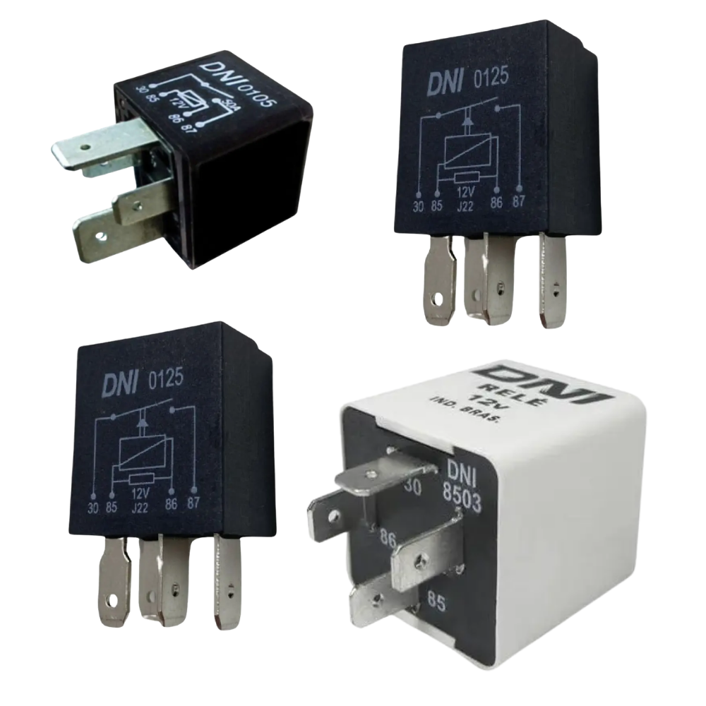 Kit 3 Relés Auxiliares e 1 Relé do Ar Condicionado 12V 4 Terminais - DNI 8503 - DNI 0125 - DNI 0105