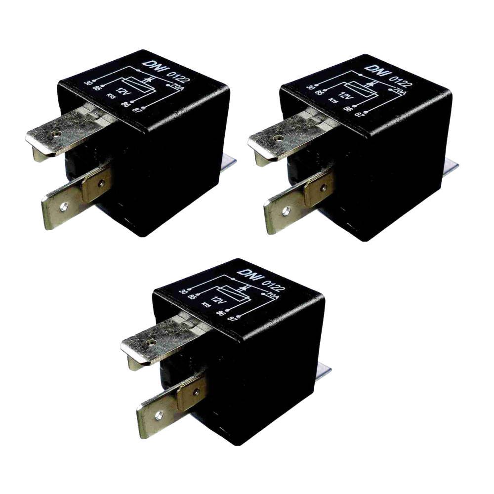 3 Relés Auxiliar 12V 4 Terminais 2 Largos - DNI 0122