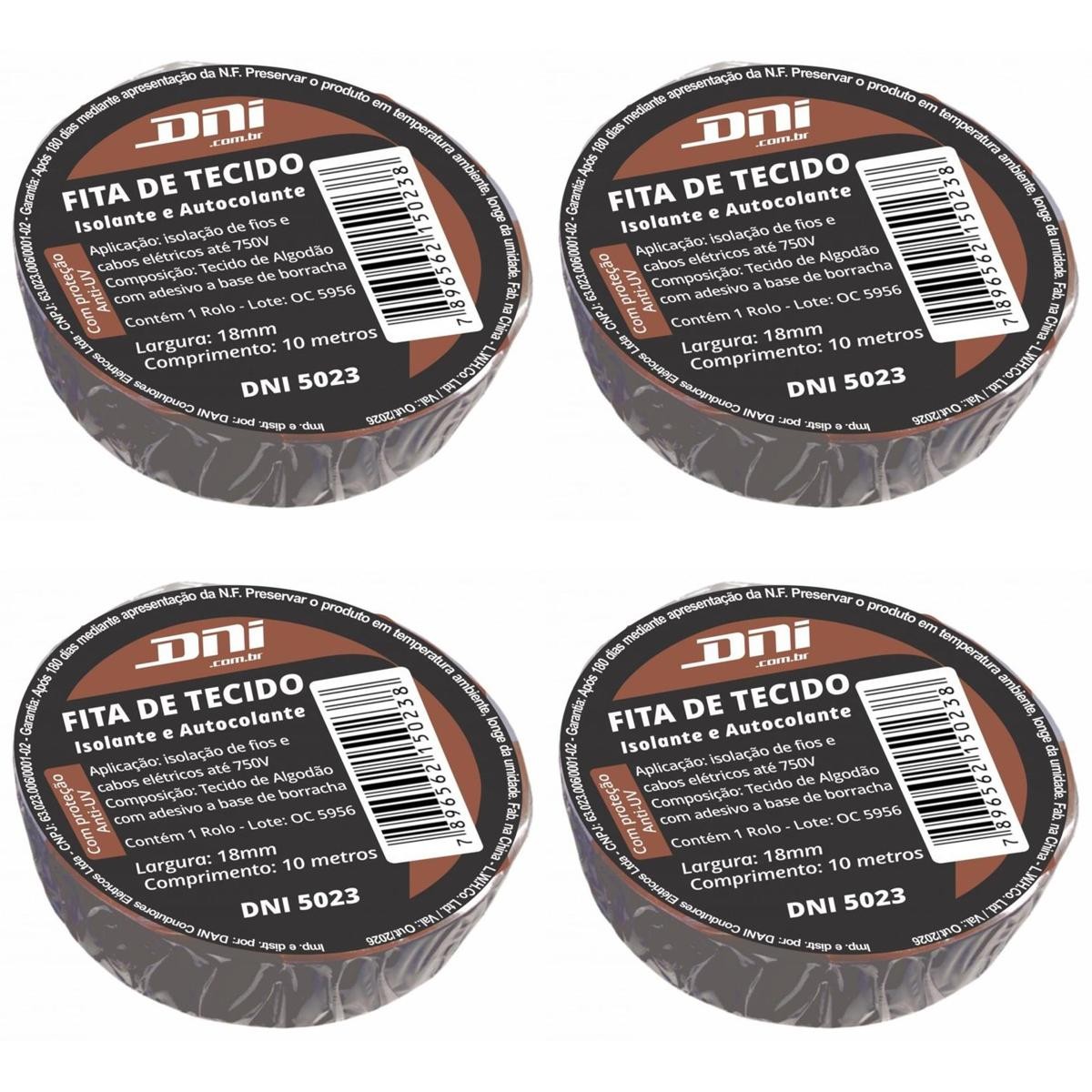4 Fitas de Tecido Autocolante Preta Rolo 10 Metros - DNI 5023