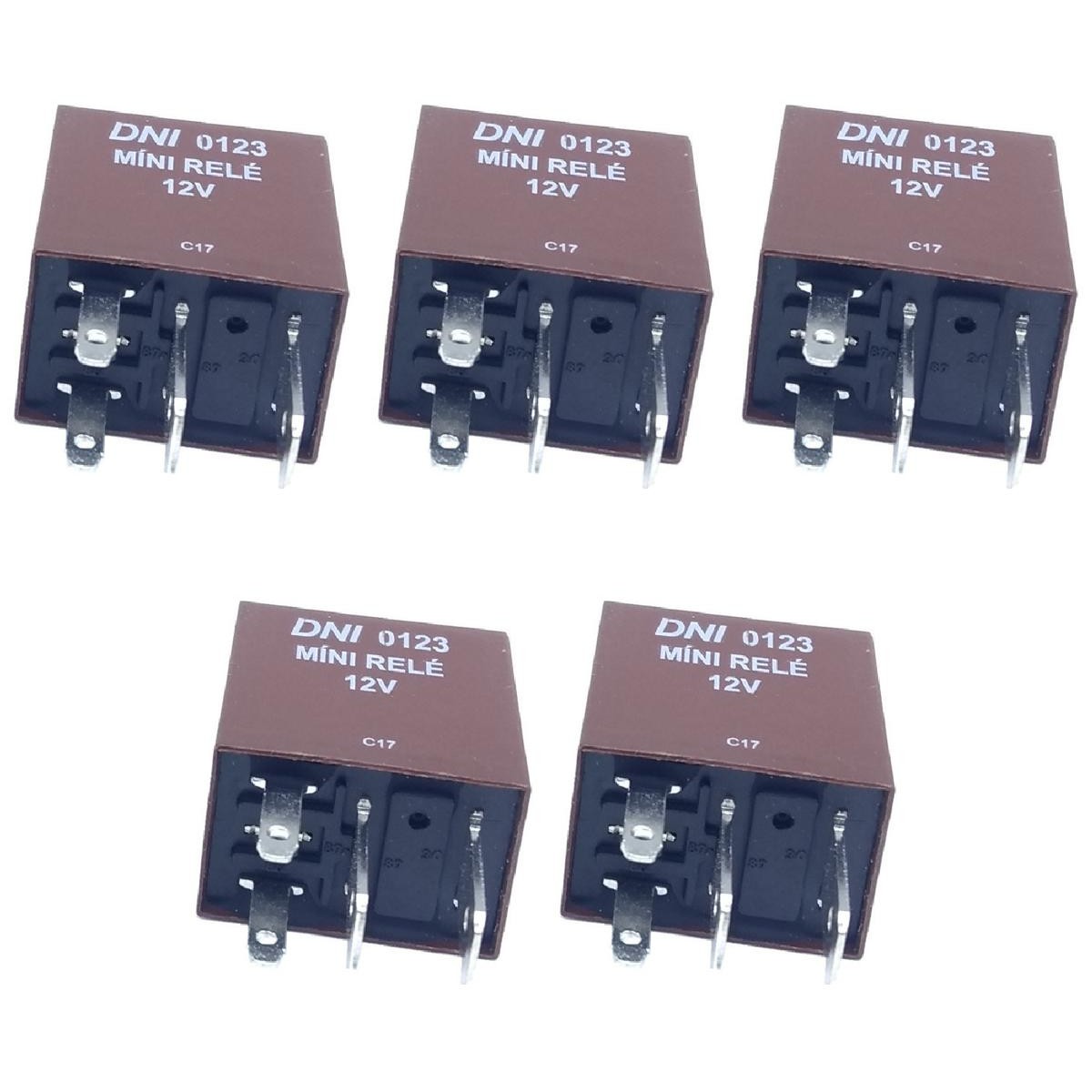 5 Mini Relés Auxiliar com Resistor 12V 4 Terminais - DNI 0123