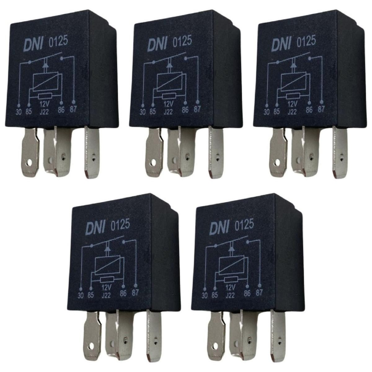 5 Mini Relés Auxiliar com Resistor 12V 4 Terminais - DNI 0125
