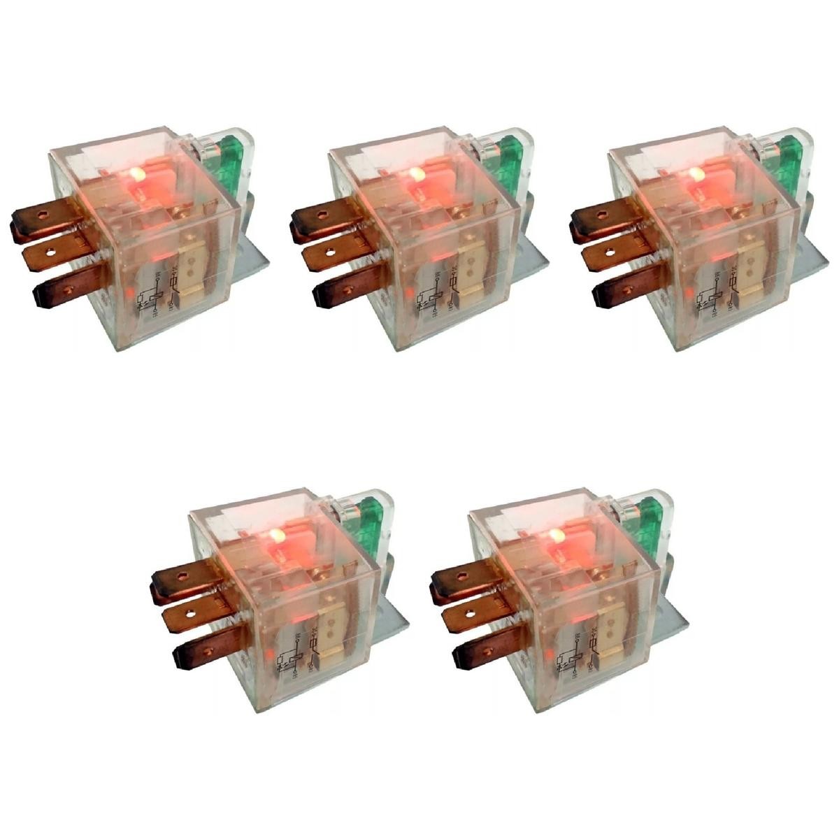 5 Relés Auxiliar Reversor com Resistor Fusível 40A LED 12V - DNI 8102