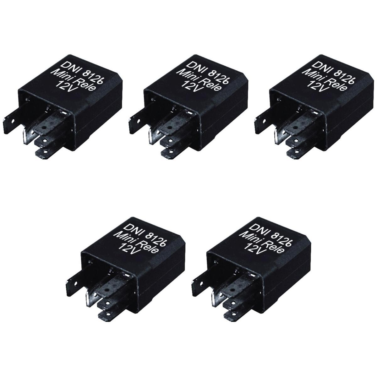 5 Mini Relés Auxiliar Reversor com Diodo 12V 5 Terminais - DNI 8126