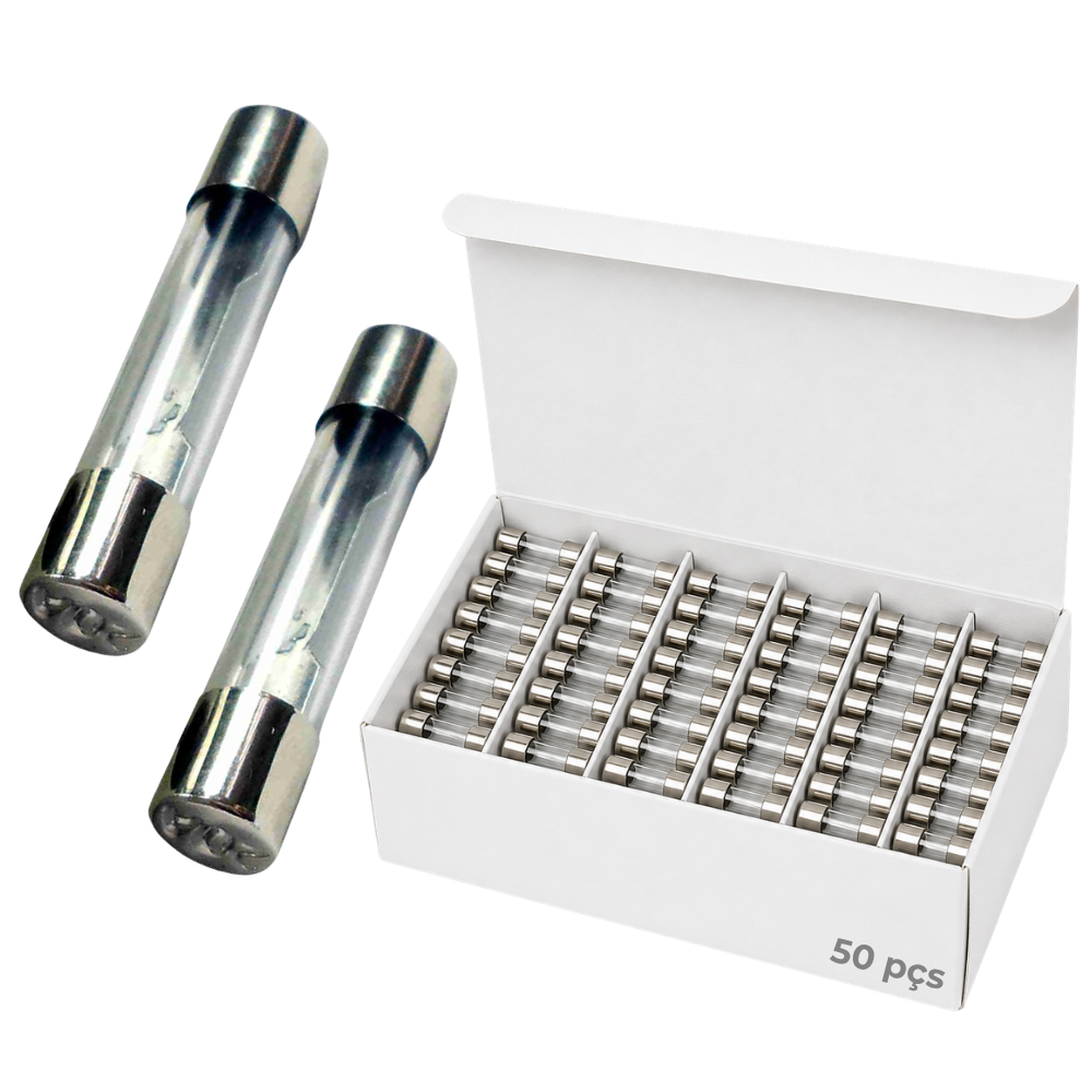 50 Fusíveis de Vidro 8A Curto Universal 20x5 mm - DNI 315008