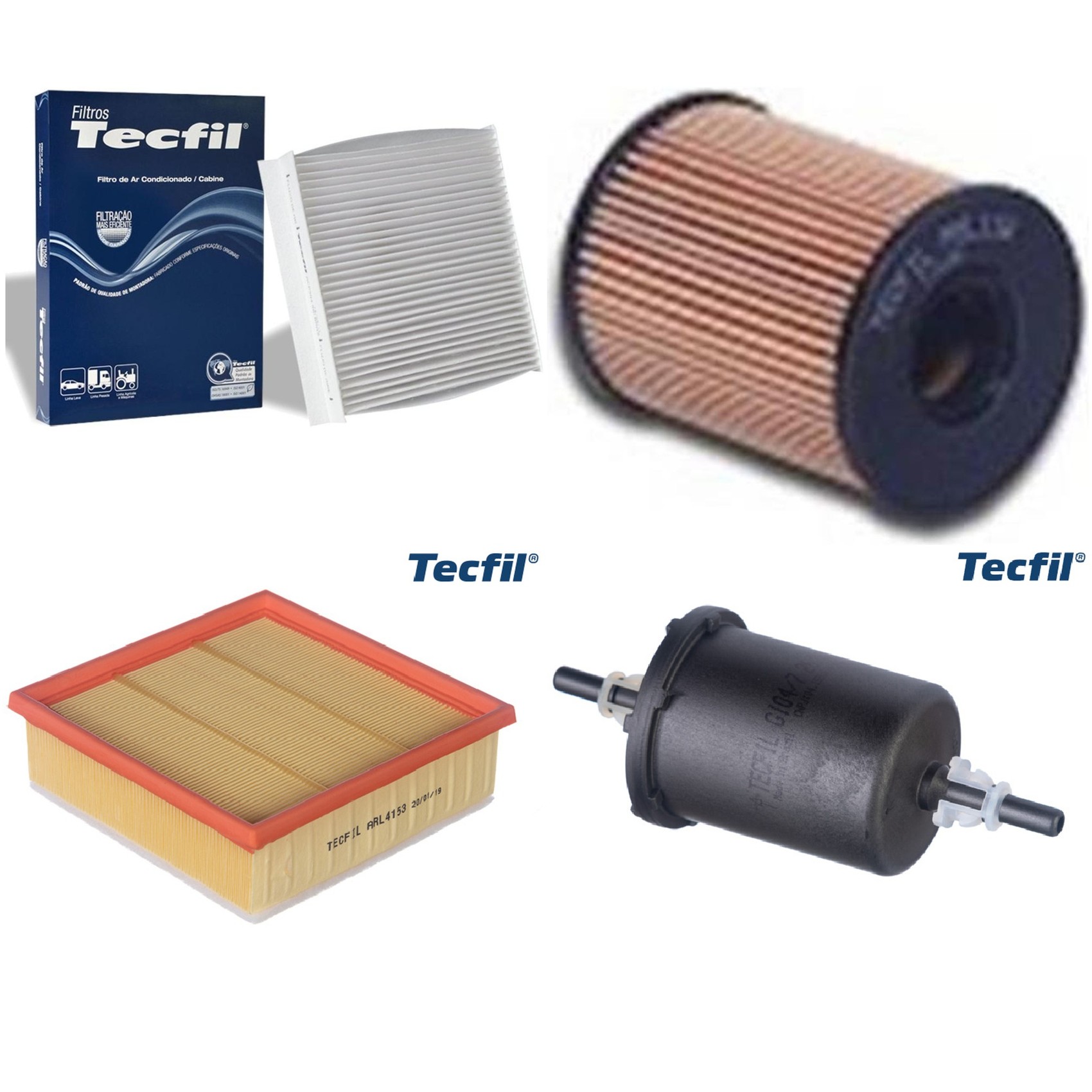 Kit Filtros de Ar do Motor, Óleo, Cabine e Combustível - Tecfil - ACP904 / ARL4153 / GI04/7 / PEL118
